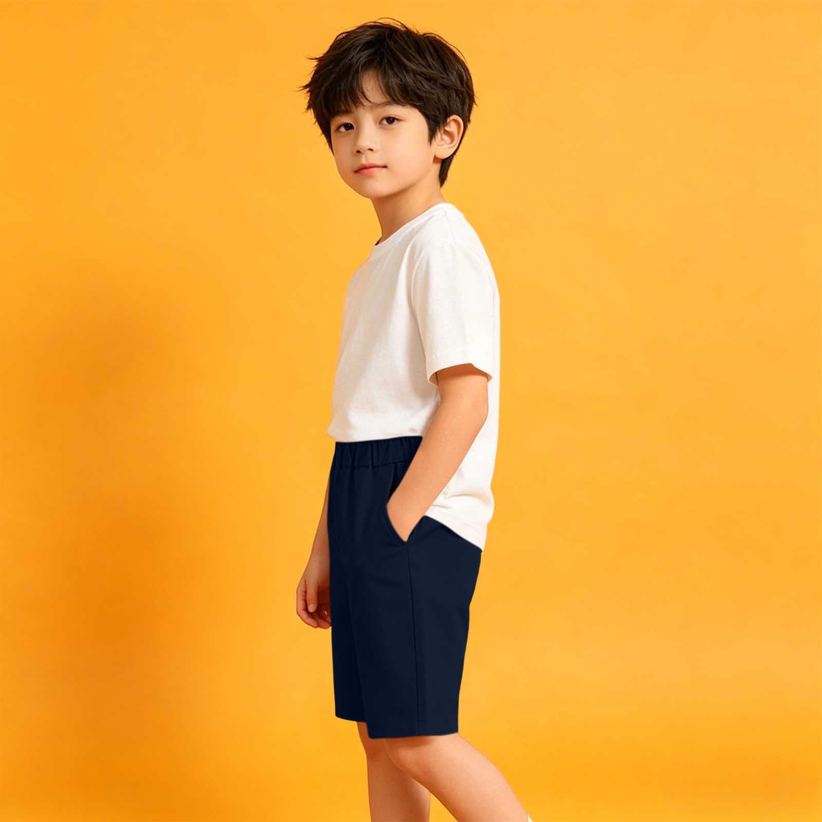 BXJX Boys Casual Shorts, Relaxed Fit Elastic Waist School Uniform Shorts (Navy, 14/16T) ejhe0