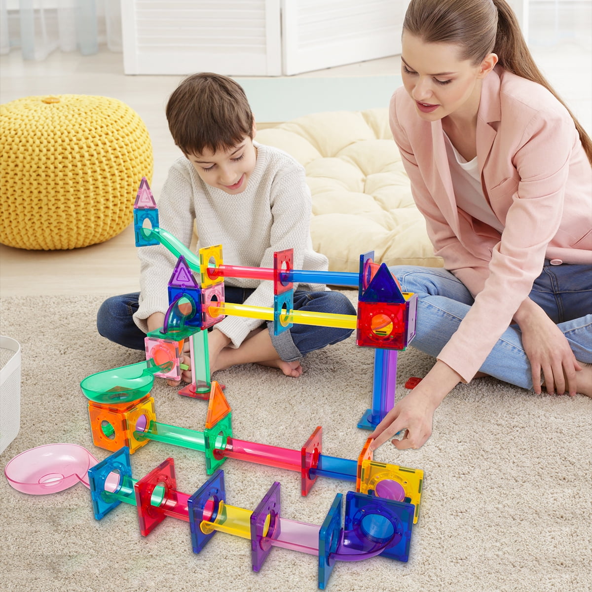 PICASSO TILES Marble Run Magnetic Building Blocks STEM Educational Race Track Set (71 Pieces) hrskg
