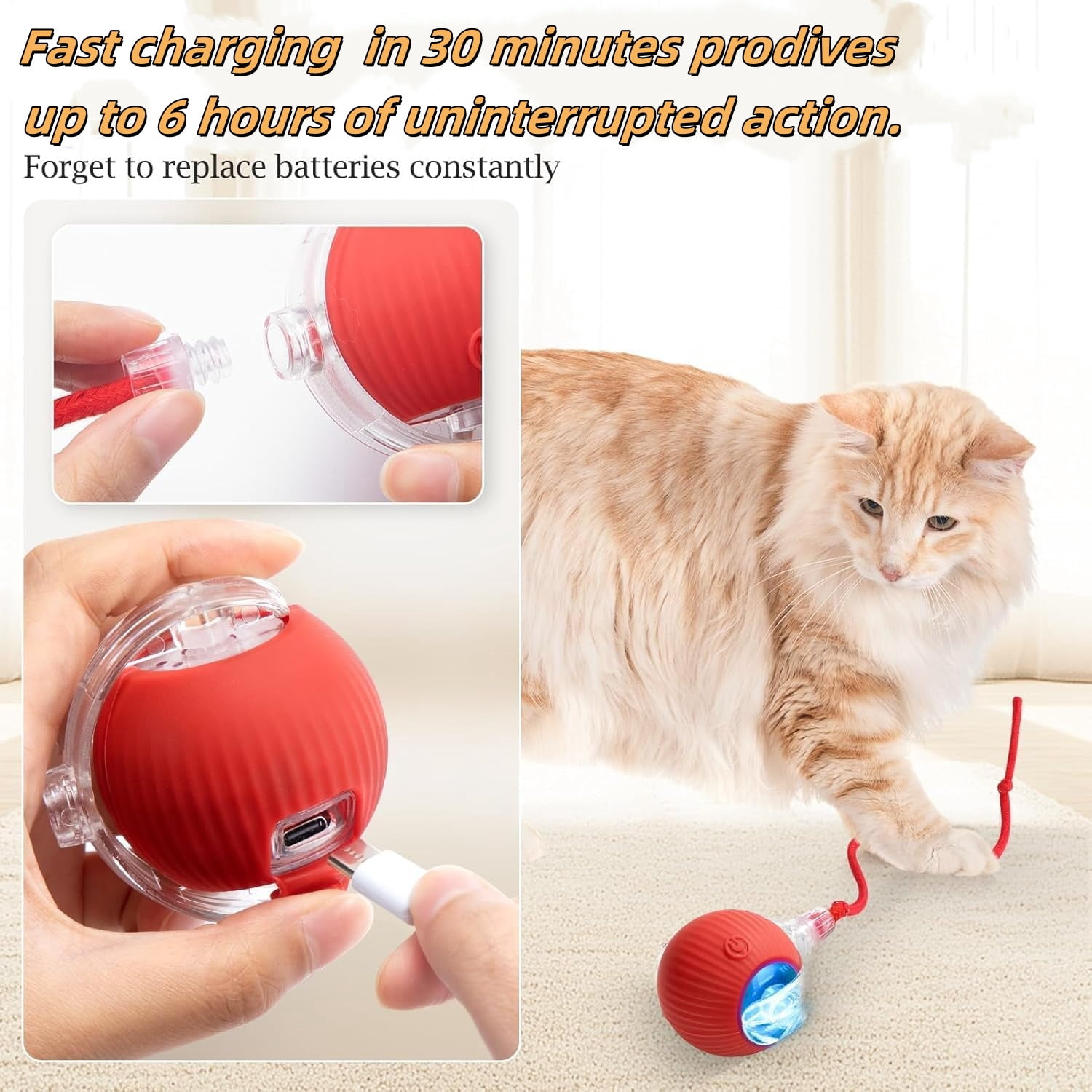 Generic Interactive Automatic Pet Toy Ball (Red, 1.65 in) p6anv