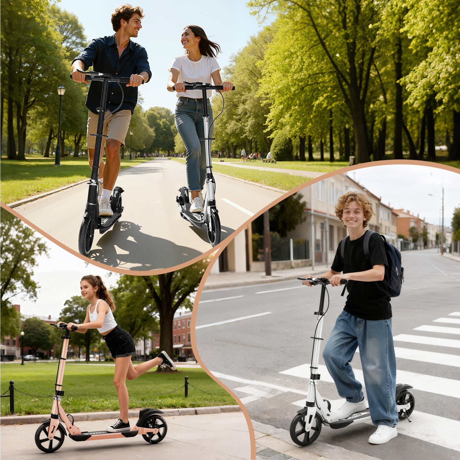 Duomigo Kick Scooter for Teens and Adults, Foldable Commuter Scooter with Hand Brake and 8 in Wheels (Black, 220 lb) pbg6k