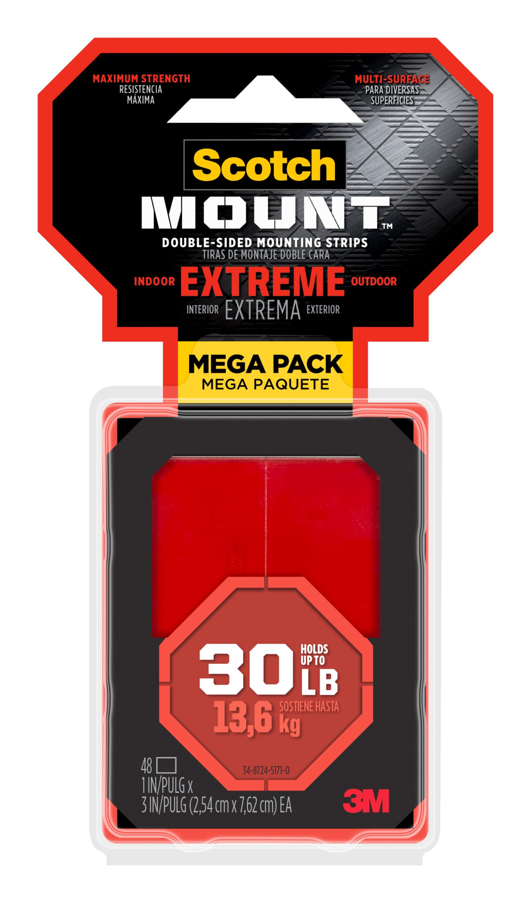 Scotch Extreme Double Sided Mounting Tape (Black, 1 in x 3 in, 48 Strips) fugpr