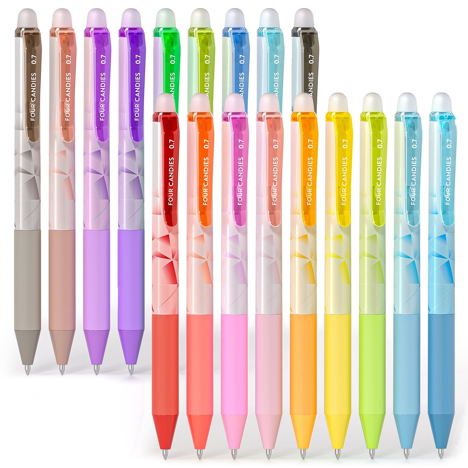 Four Candies Erasable Gel Pens, Retractable Fine Point Pens for Writing and Planning (18 Colors, 0.7mm) p0ul1