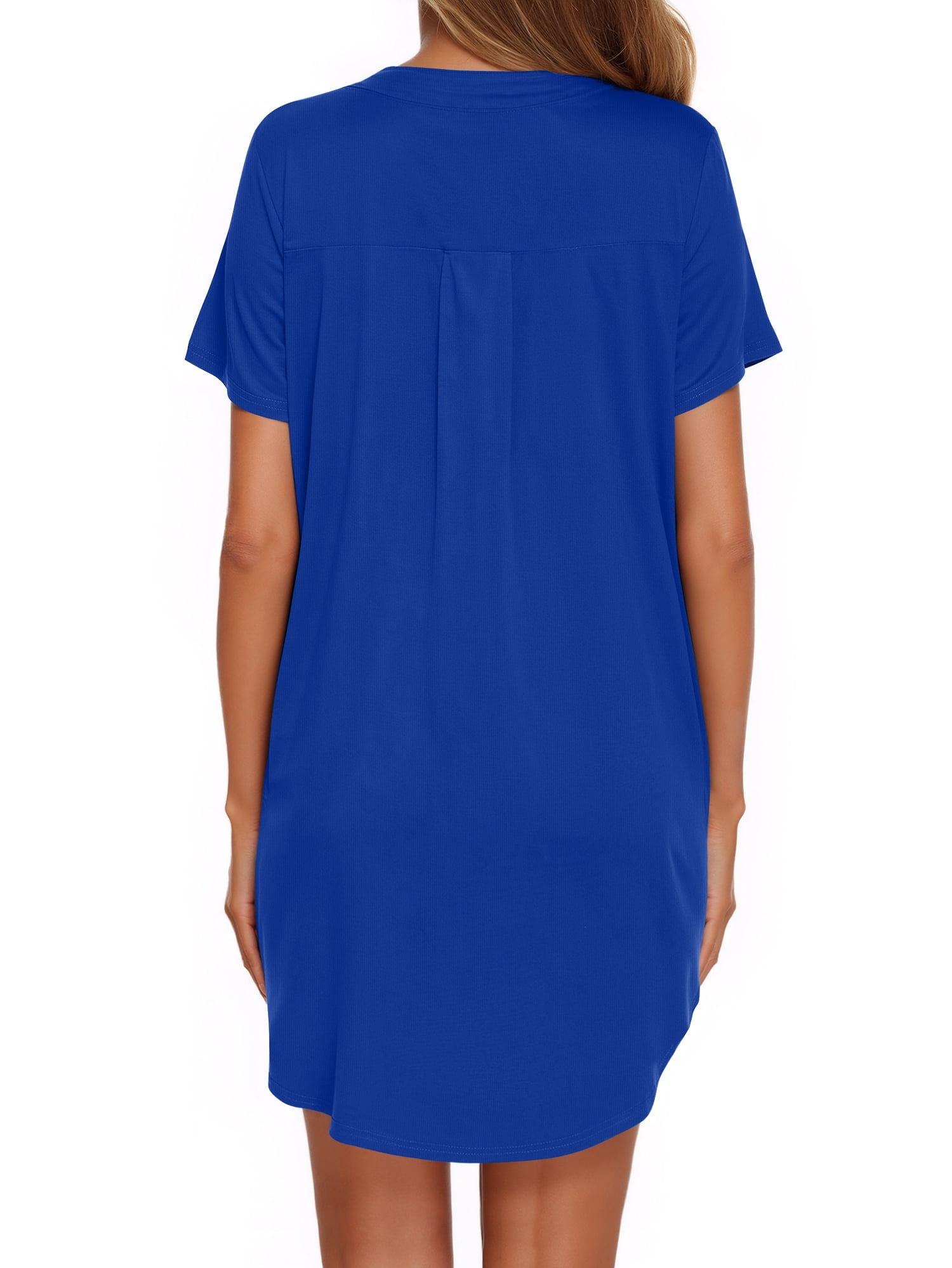 Fantaslook Womens Button Down Nightgown Short Sleeve V Neck Sleep Shirt (Blue, L) xnz8n