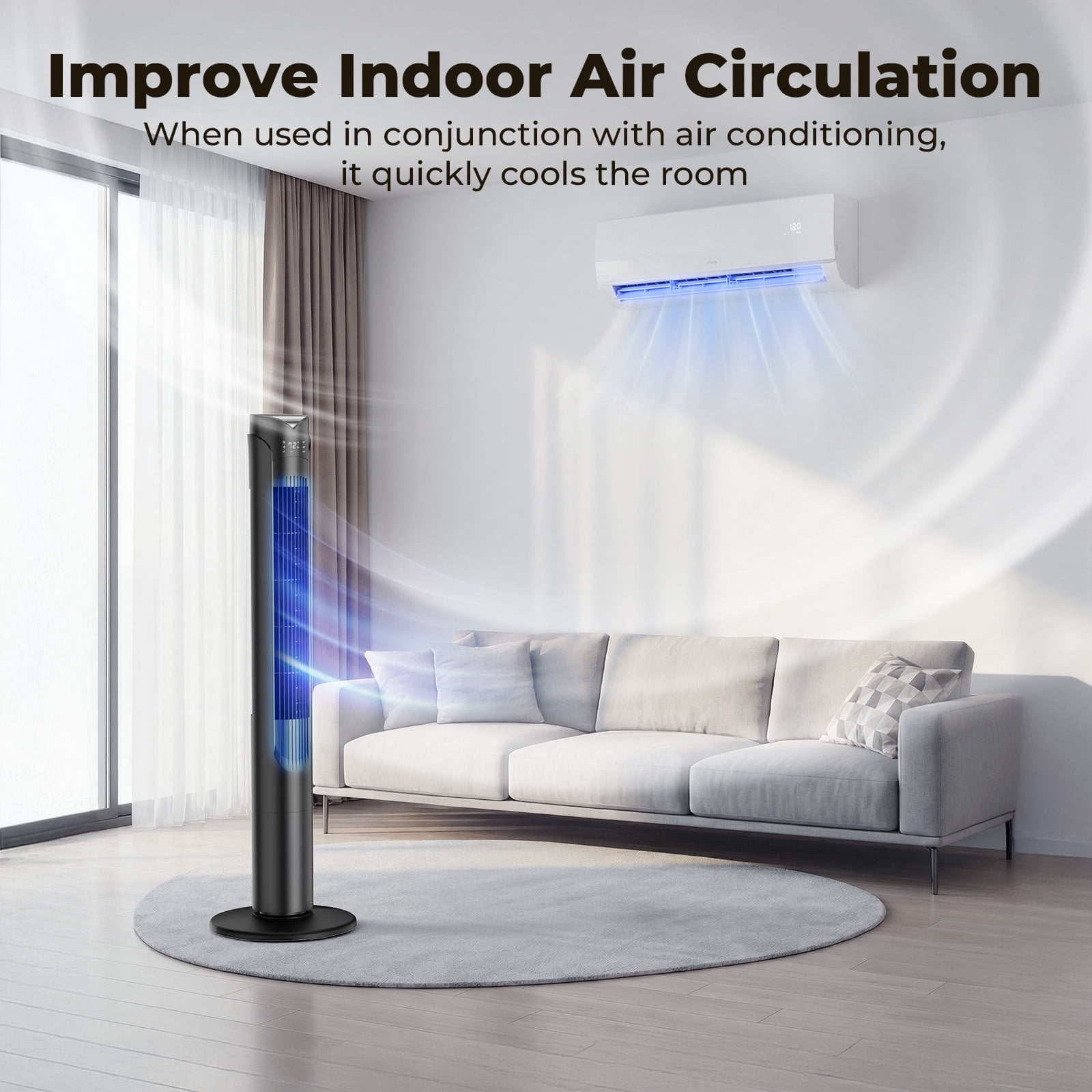 Patbrela 41 in Tower Fan, Wide Oscillating Cooling Fan with Remote, 3 Speeds, 3 Modes, LED Display, Quiet Operation (Black, 41 in) byxbq