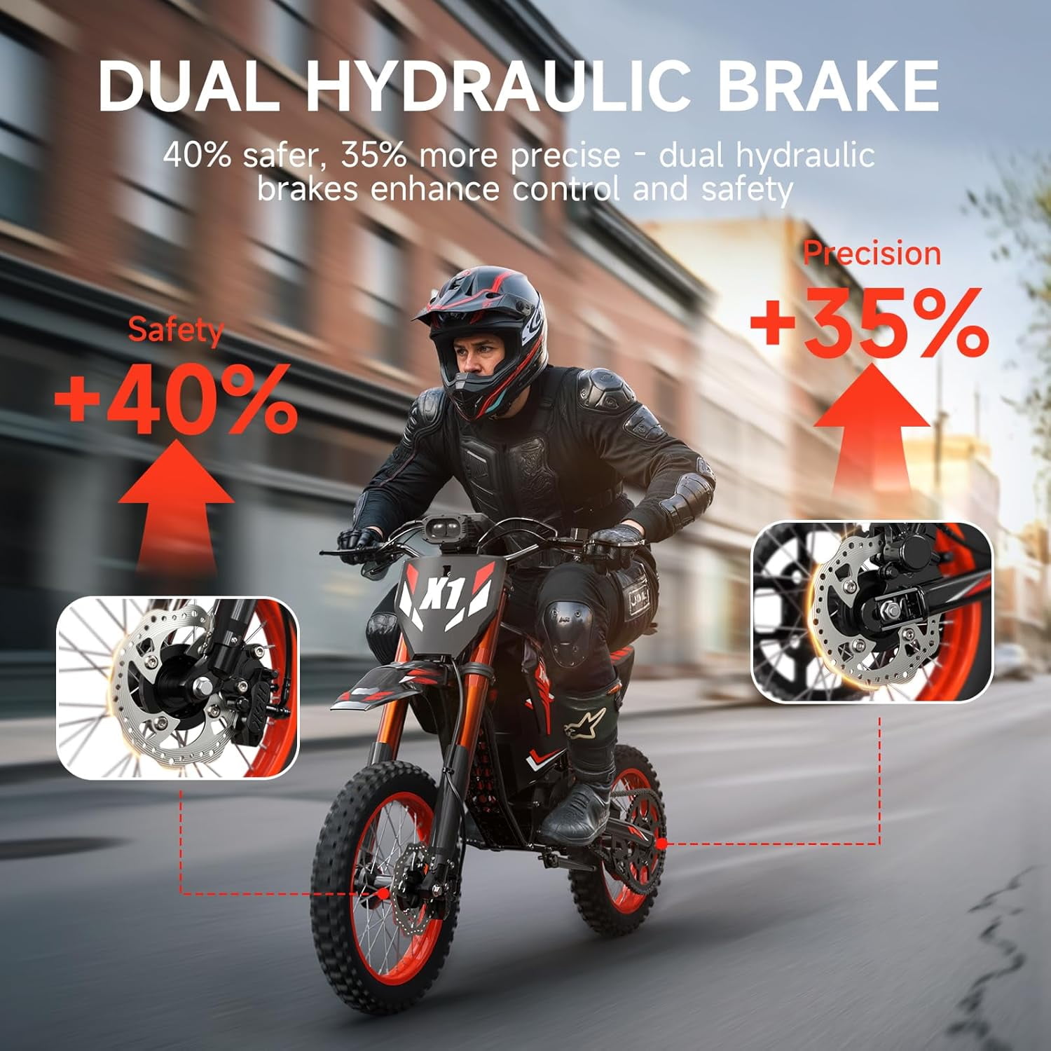 Qronge Electric Dirt Bike Off-Road Motorcycle with Full Suspension and Deluxe Accessory Pack (Red, 60V 28.8Ah) n0vei