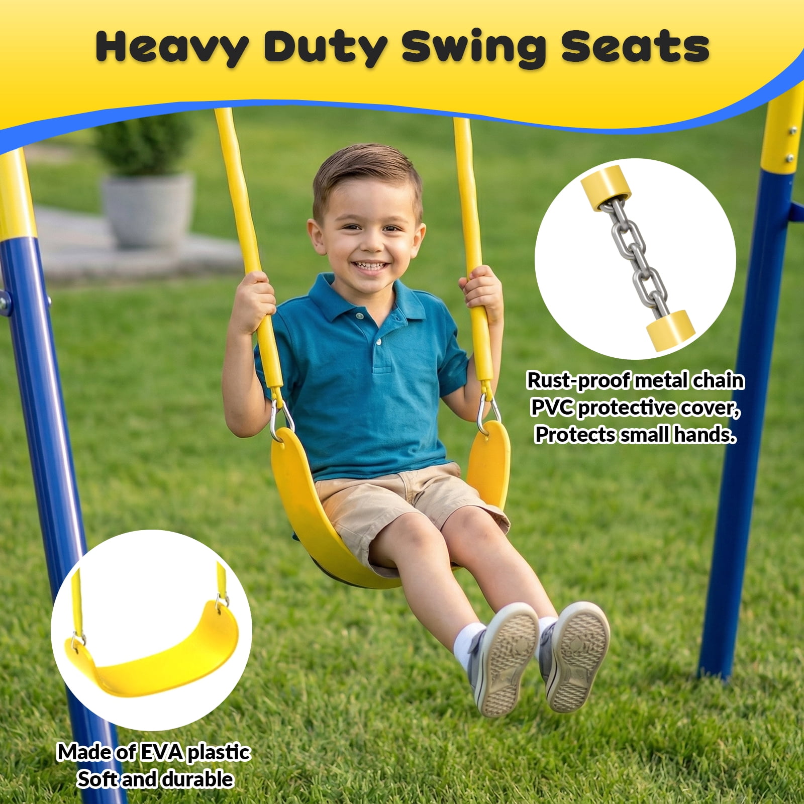 Gardwin Metal Swing Set with Trampoline and Slide (Yellow, 1000 lb Capacity) 9y98a