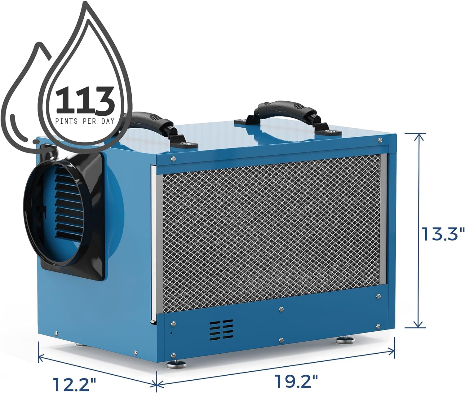AlorAir Commercial Dehumidifier 113 Pint, Compact Portable Unit for Crawl Spaces and Basements (Blue, 19.2x12.2x13.3 in) wz9na
