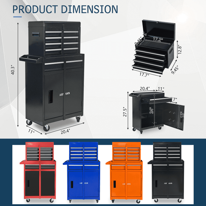 Seizeen 5-Drawer Rolling Tool Chest with Detachable Storage Cabinet (Black, 1 Unit) xt002