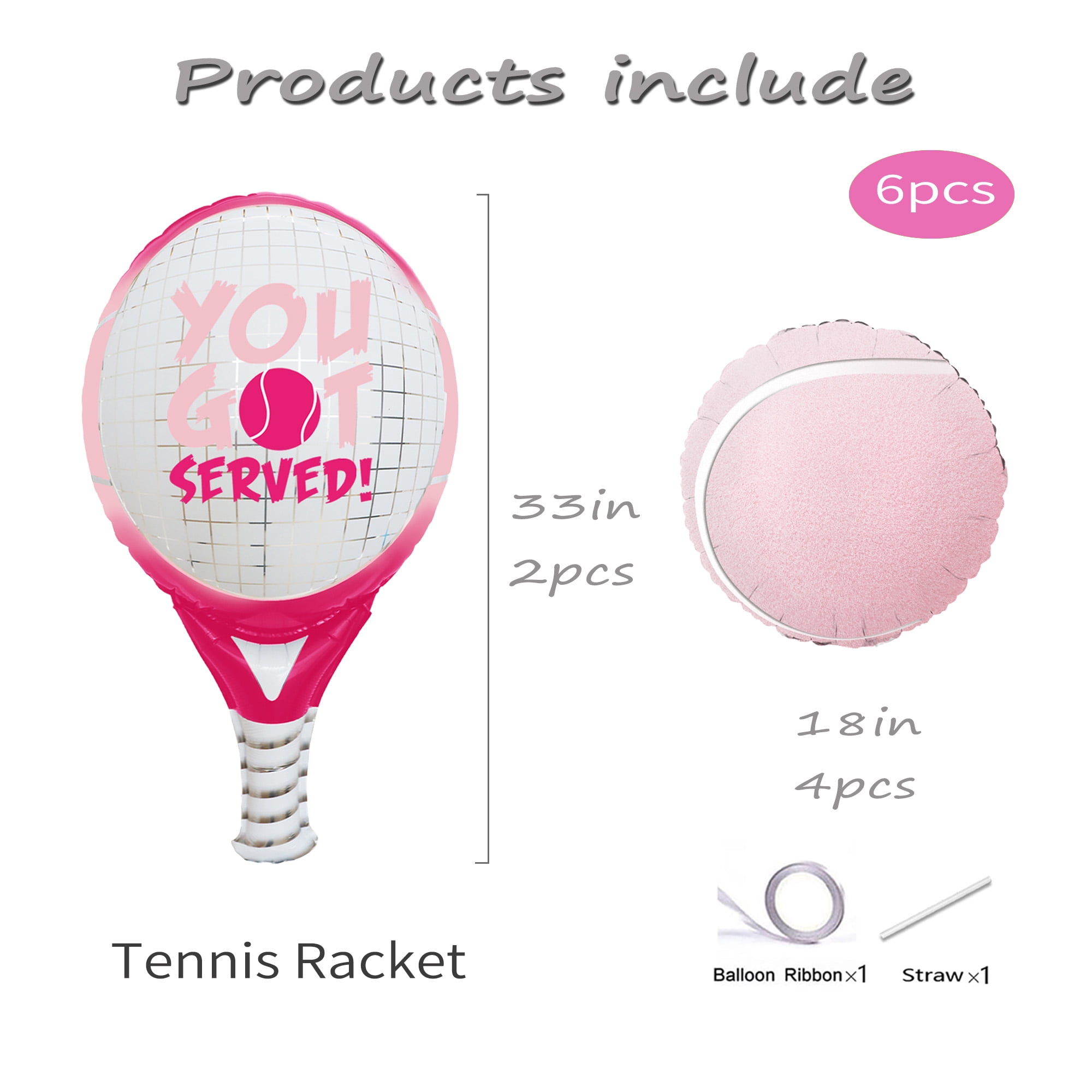 CYMYLAR Tennis Party Balloon Set (6 Pieces, Pink, 33 in and 18 in) nu2yn