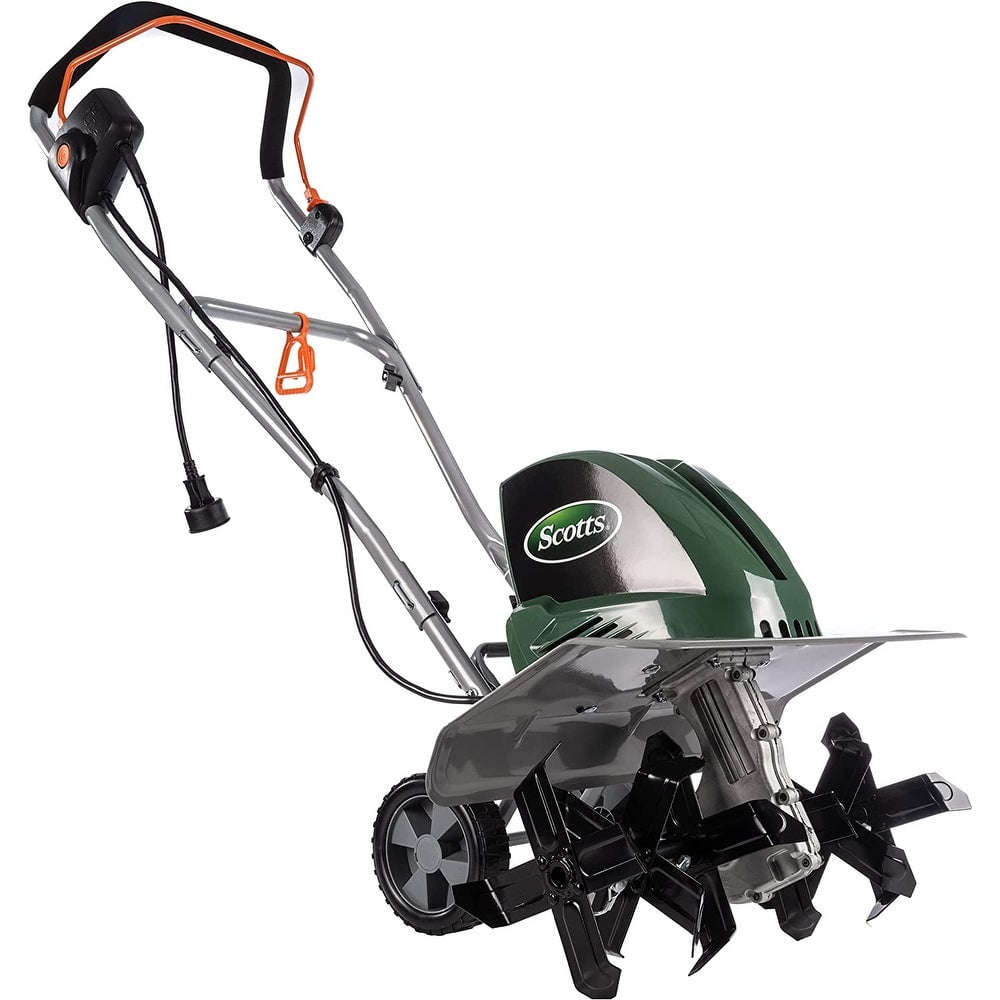 Scotts Electric Garden Tiller and Cultivator, 14 Amp Motor, Adjustable 11-inch to 20-inch Tilling Width (Green, 20 in) ecv51