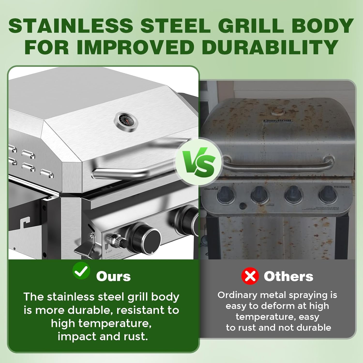 FREE VILLAGE 2-Burner Propane Gas Grill, Stainless Steel Outdoor BBQ with Side Shelves and Wheels (Silver, 257 sq in) p6os3