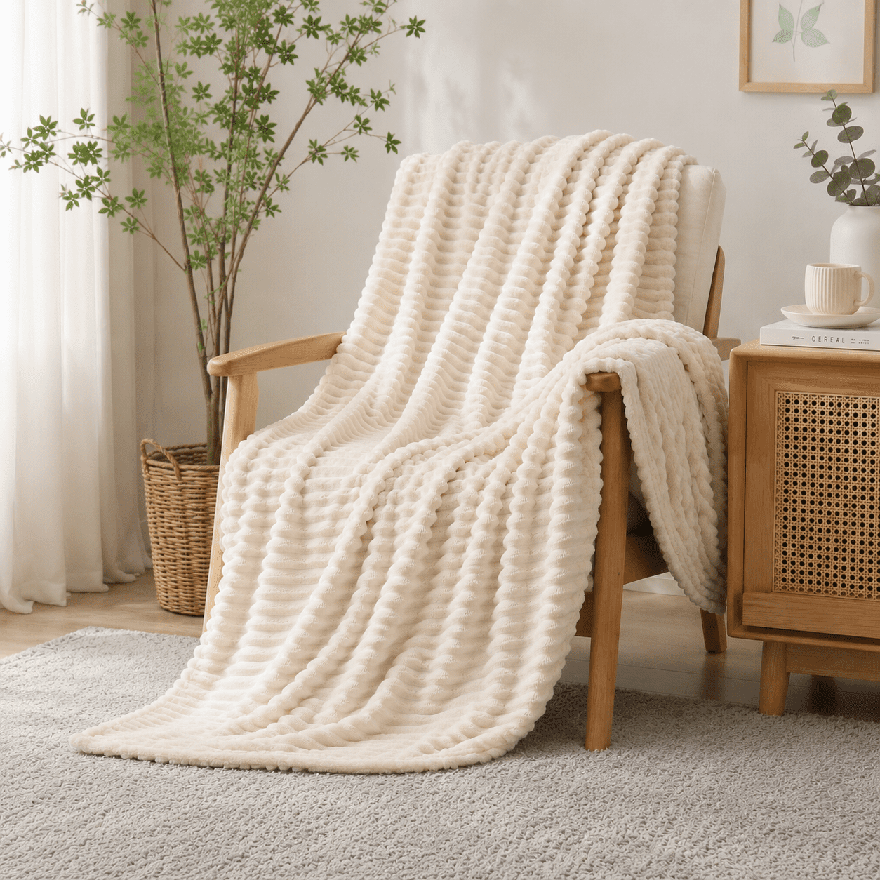 Cshidworld Striped Throw Blanket, Super Soft Lightweight Microfiber Bed Blanket for Couch and Sofa (Beige, 50x60 in) xqm7k