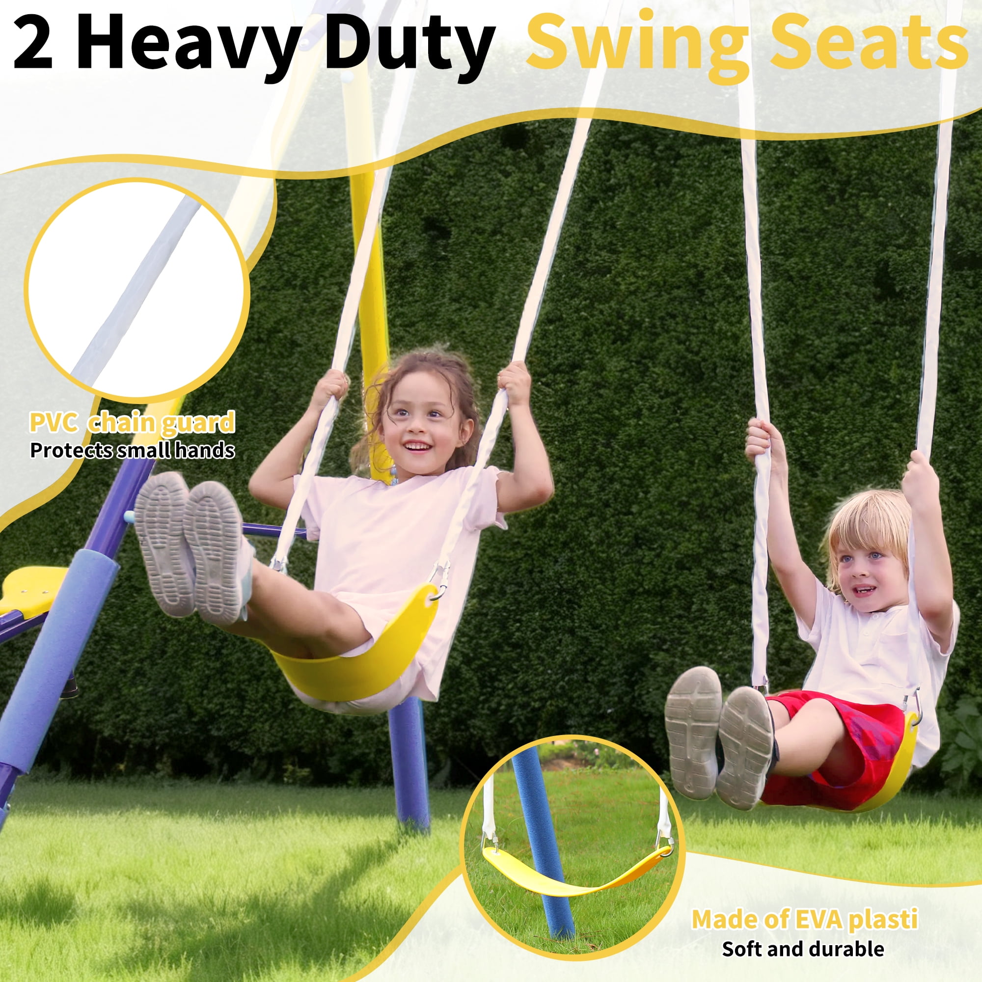 Fashionsport Outfitters Heavy-Duty Metal Swing Set for Backyard (Yellow, 700 lb Capacity) kwxke