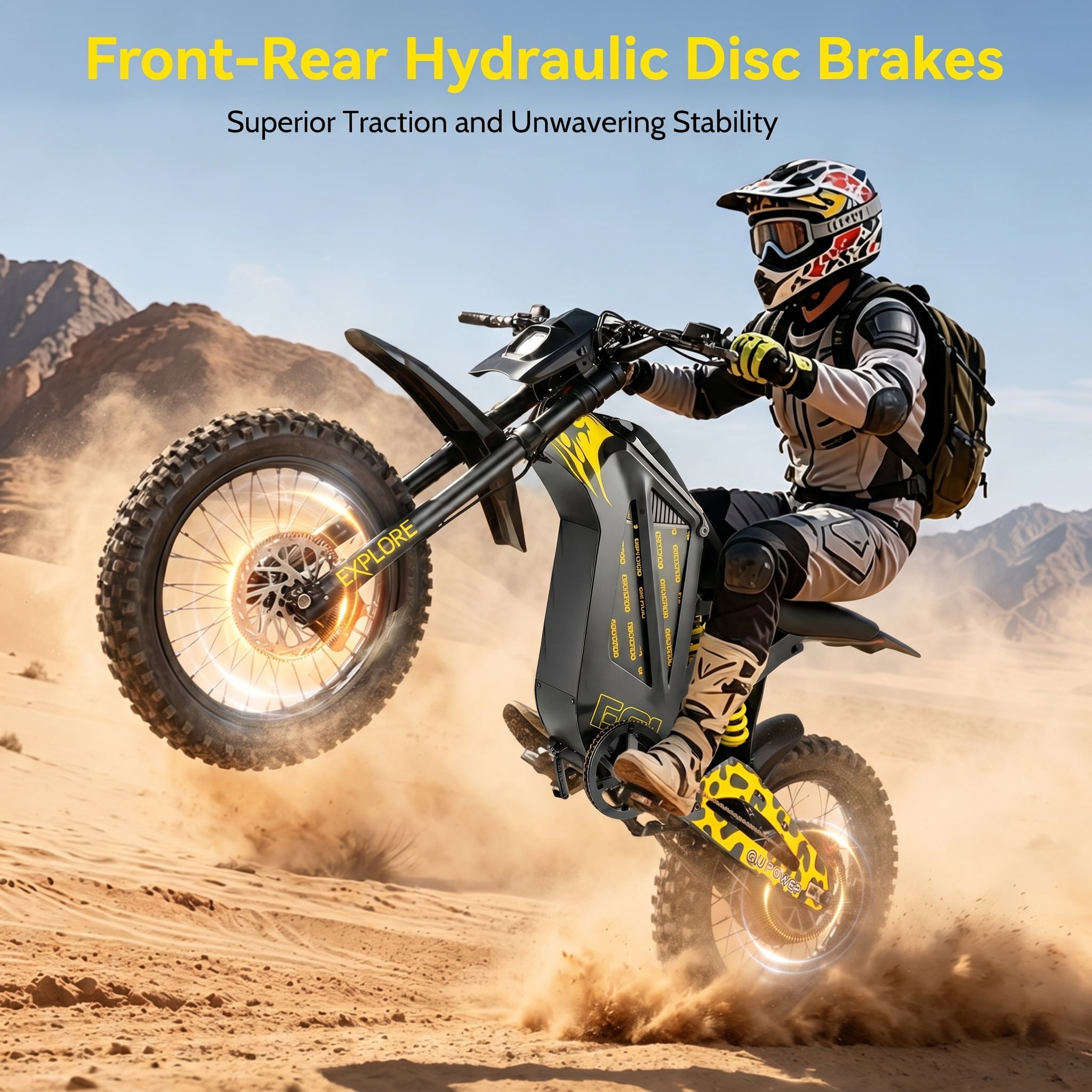 EOEOTWO EX1 Adult Off-Road Electric Dirt Bike, 3000W Motor, 40MPH Top Speed, Dual Hydraulic Shock Suspension (Yellow, 17 in Tires) 01ywm