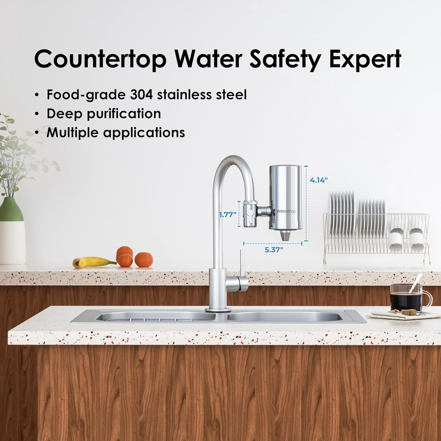 Waterdrop Sink Faucet Water Filter System, 360° Rotating Stainless Steel Tap Mount (Silver, 1 Filter) zcmnf