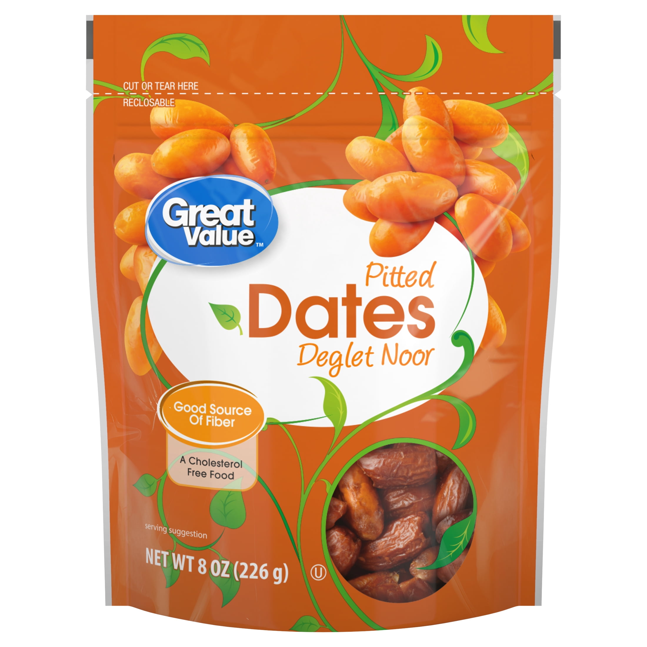 Great Value Pitted Deglet Noor Dates Dried Fruit (Natural Sweet Snack, 8 oz) yklna