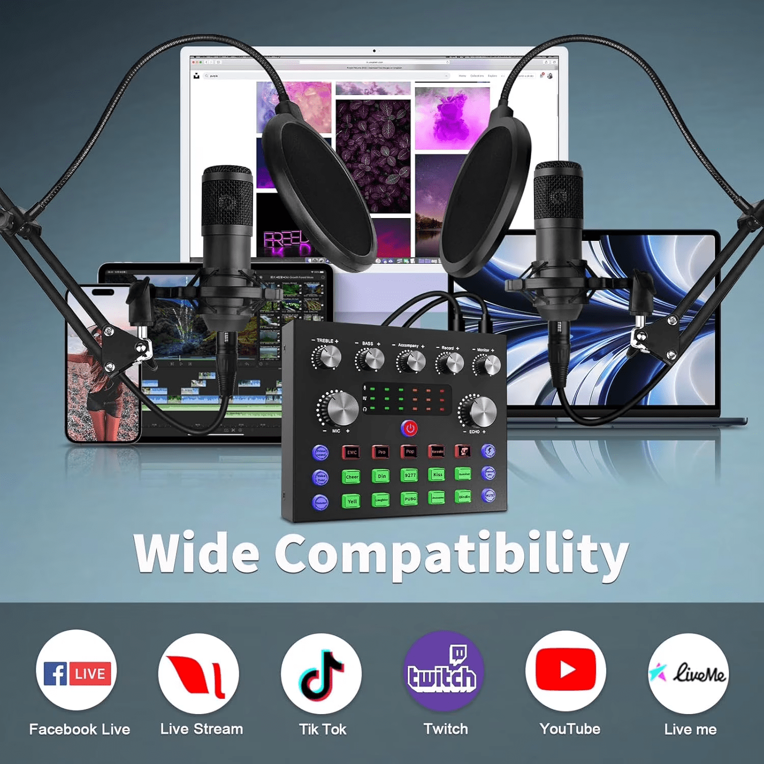 CATGOOD Podcast Equipment Bundle for 2, Audio Interface with Voice Changer and Dual Studio Microphones (Black, 1 Set) dczx8