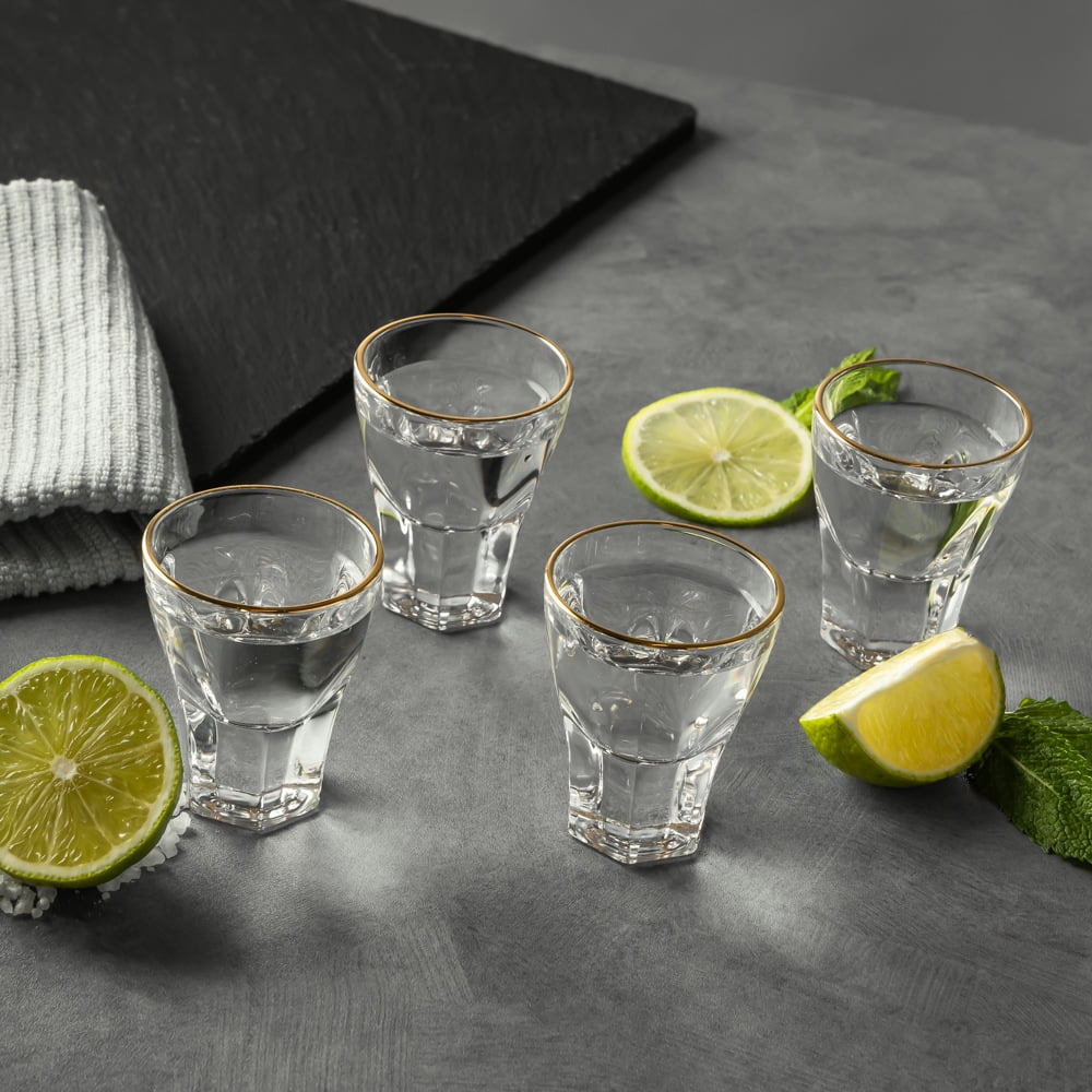 Thyme & Table Scalloped Shot Glasses, Elegant Barware for Home Entertaining (Clear, Set of 4) zemnu