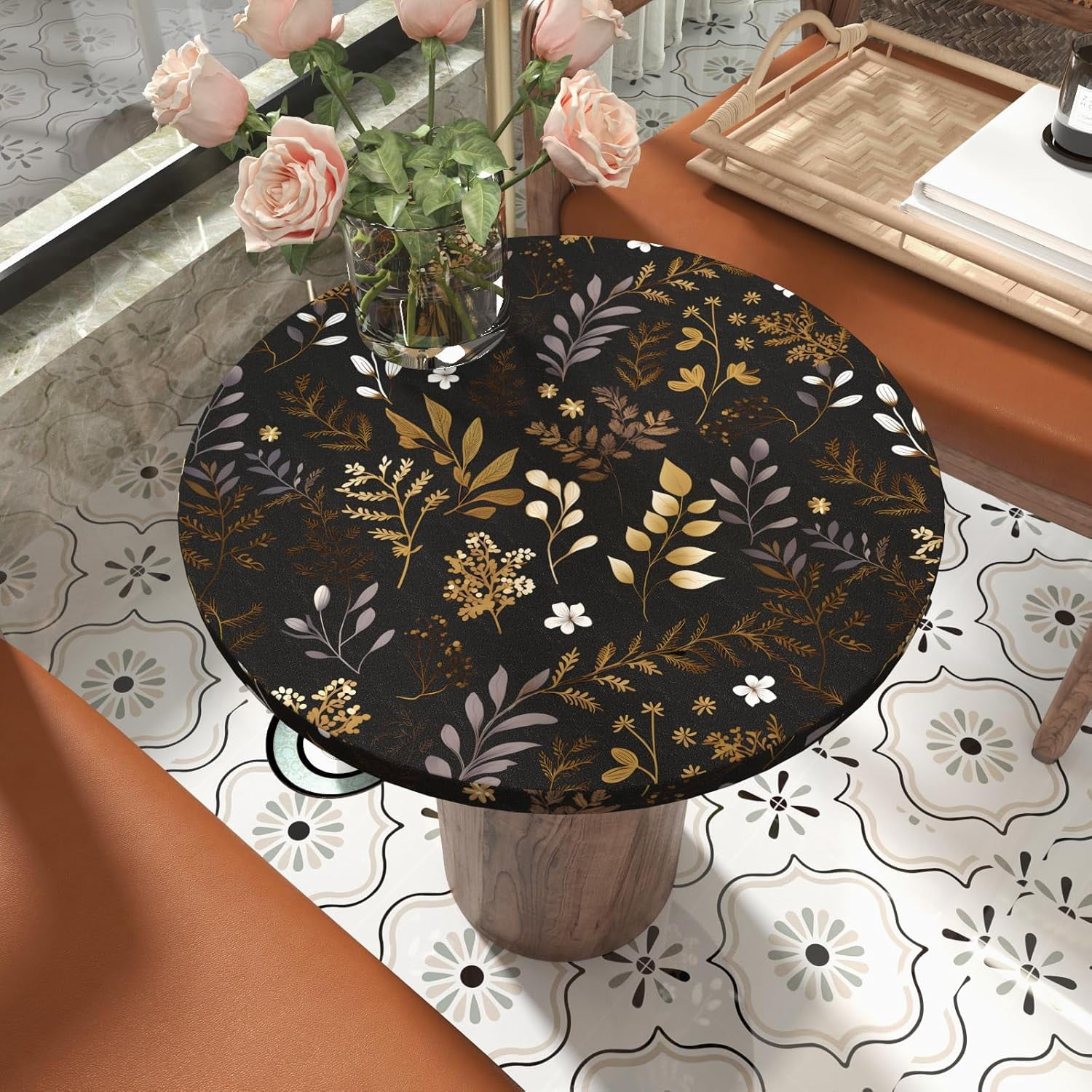 Usachibb Vintage Floral Peel and Stick Wallpaper Boho Contact Paper for Furniture and Home Decor (Black, 17.5 in x 78.5 in) cnf5i