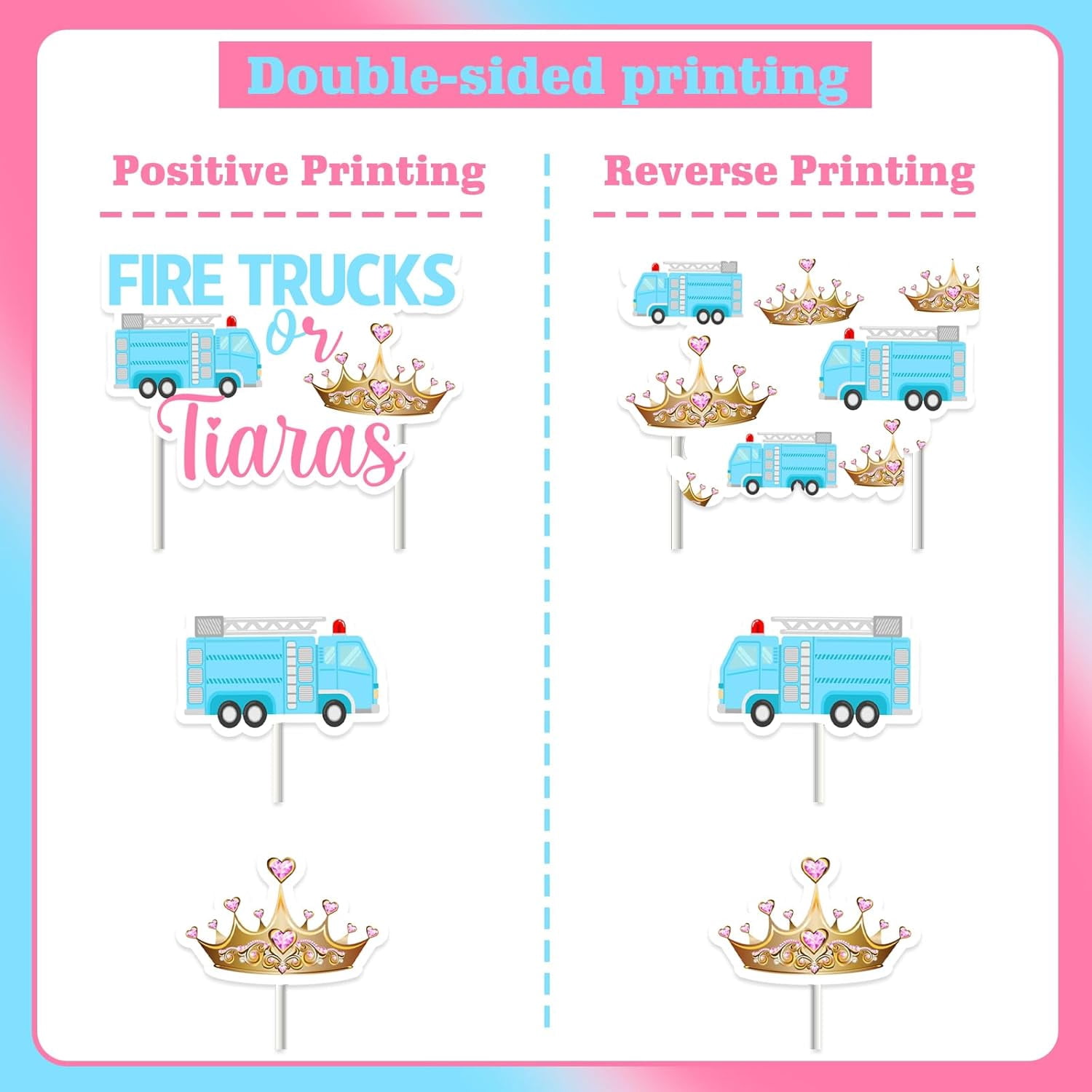 Wonmelody Fire Trucks or Tiaras Gender Reveal Cake Toppers Set (25 Pieces) 783ax