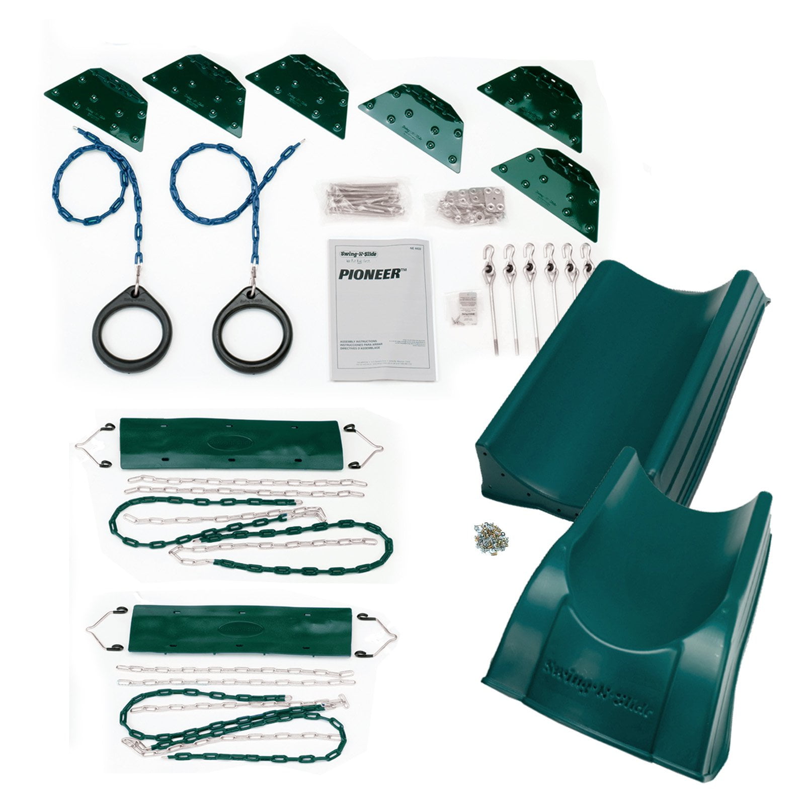 Swing-N-Slide Pioneer Deluxe DIY Play Set Hardware Kit with Slide (Green, 16 ft x 14 ft x 8 ft) pbfcg
