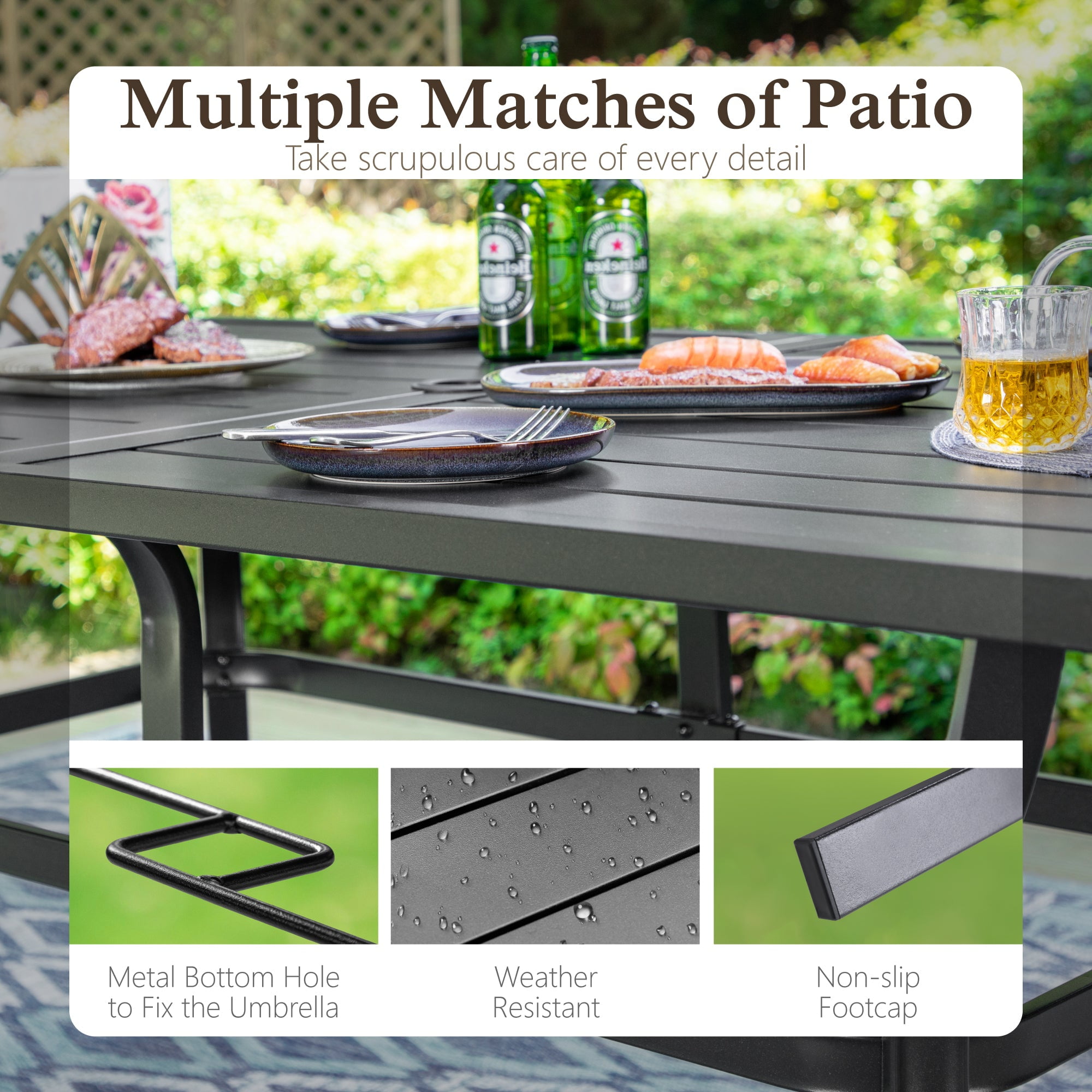 Alpha Joy 8-Piece Outdoor Patio Dining Set with Cushioned Rattan Chairs, Metal Table and 13 ft Navy Umbrella (Navy, 8-Piece Set) mwze0