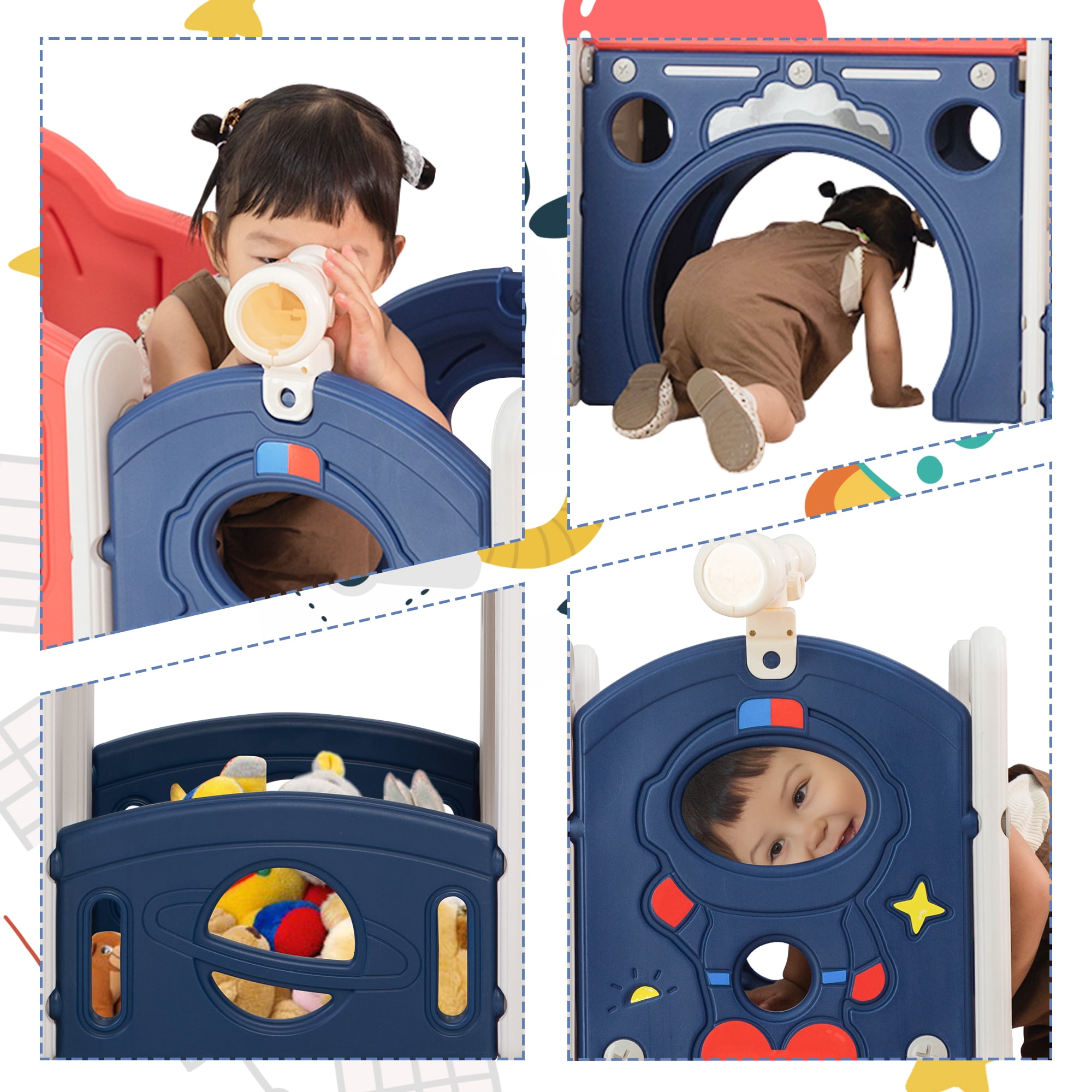 Nyeekoy 7-in-1 Kids Slide and Climber Playset with Basketball Hoop (Blue) nekk4