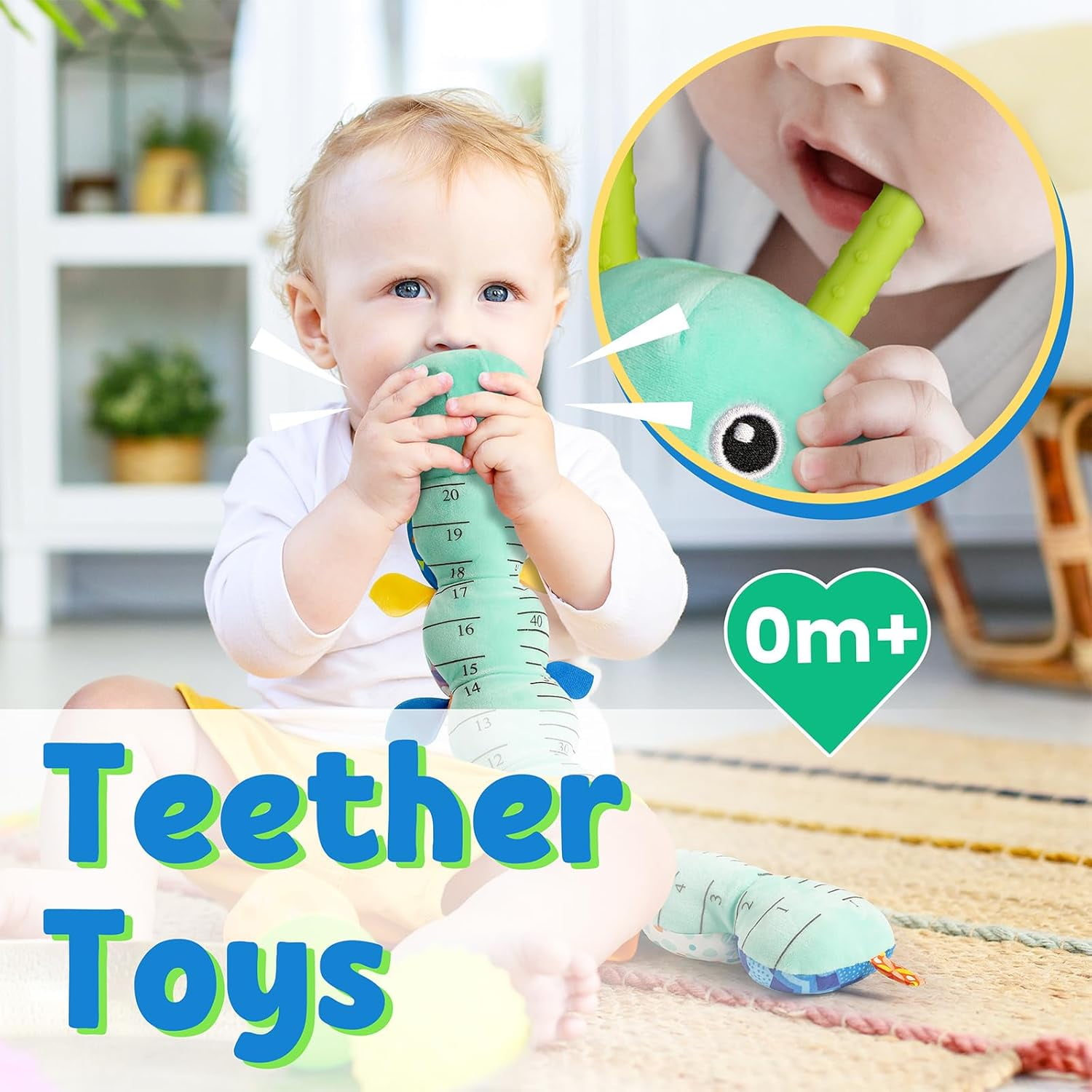 BTEPSGA Musical Caterpillar Sensory Plush Toy with Growth Ruler and Ring Bell (Blue, 20 in) rfujr