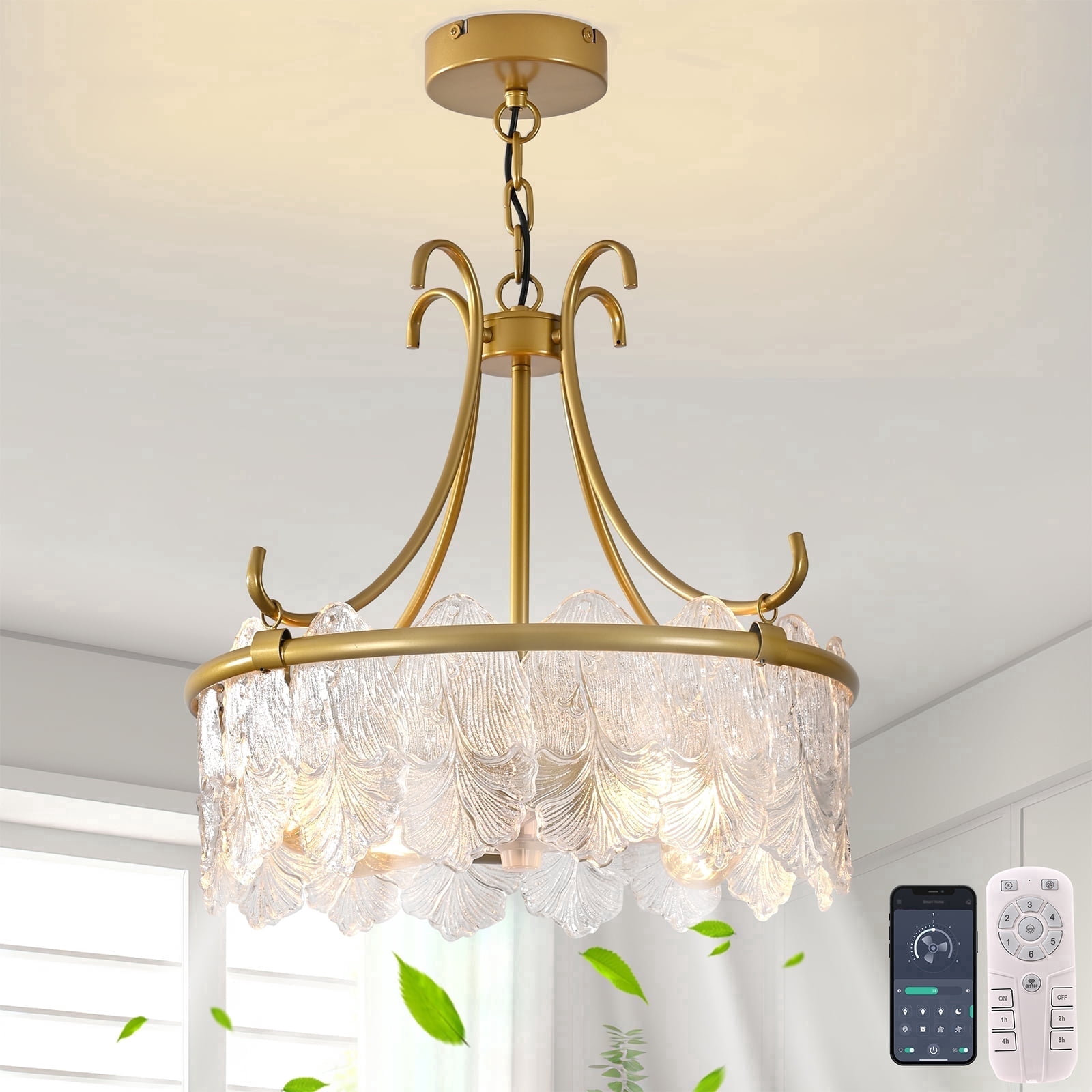 Garwarm 20 in Gold Crystal Fandelier Ceiling Fan with Light and Remote (6-Speed, Reversible, Caged Chandelier) yejba