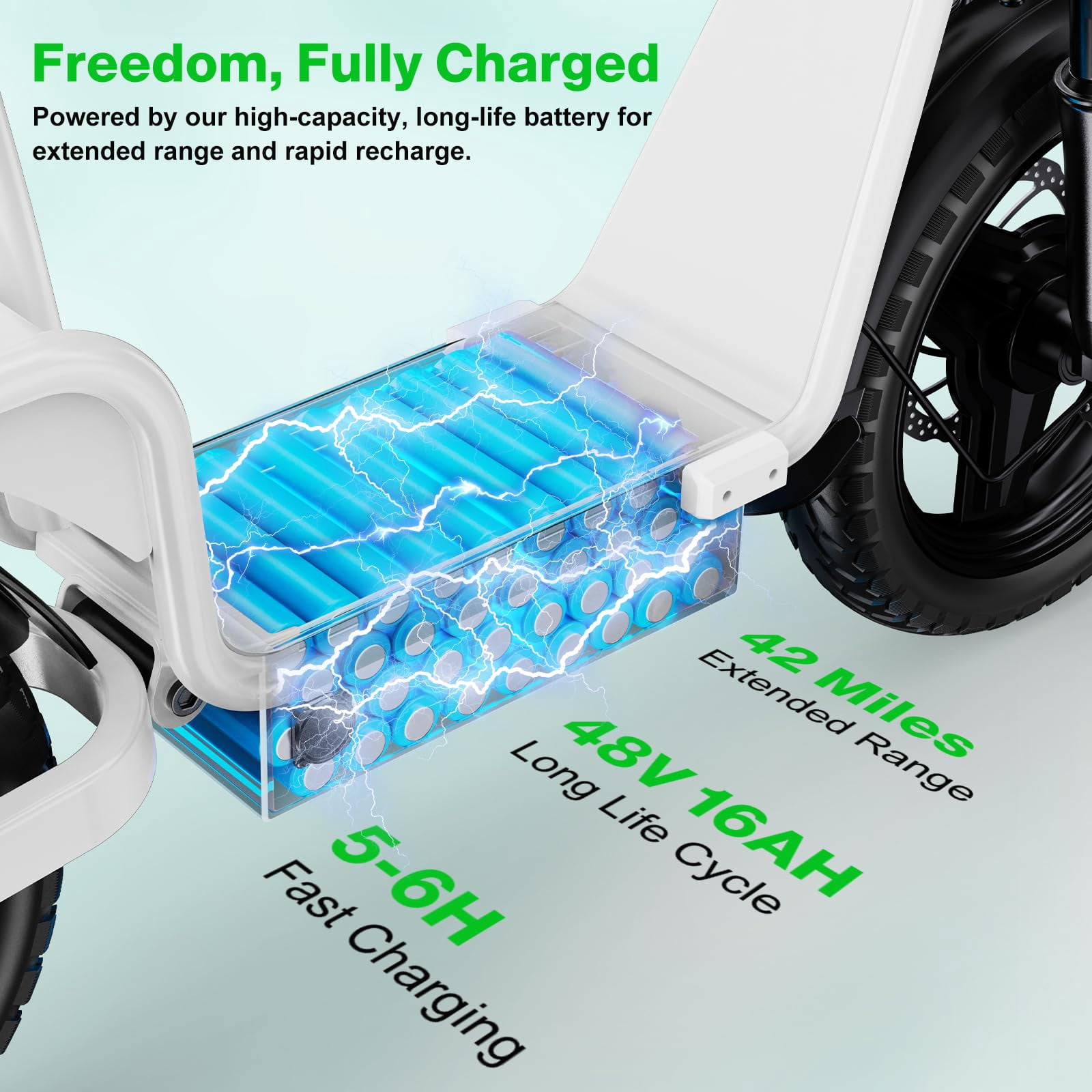 INSDRGN Electric Scooter with Seat, Foldable Commuter E-Scooter, 1600W Motor, 42-Mile Range (White, 14 in) 5wfm6