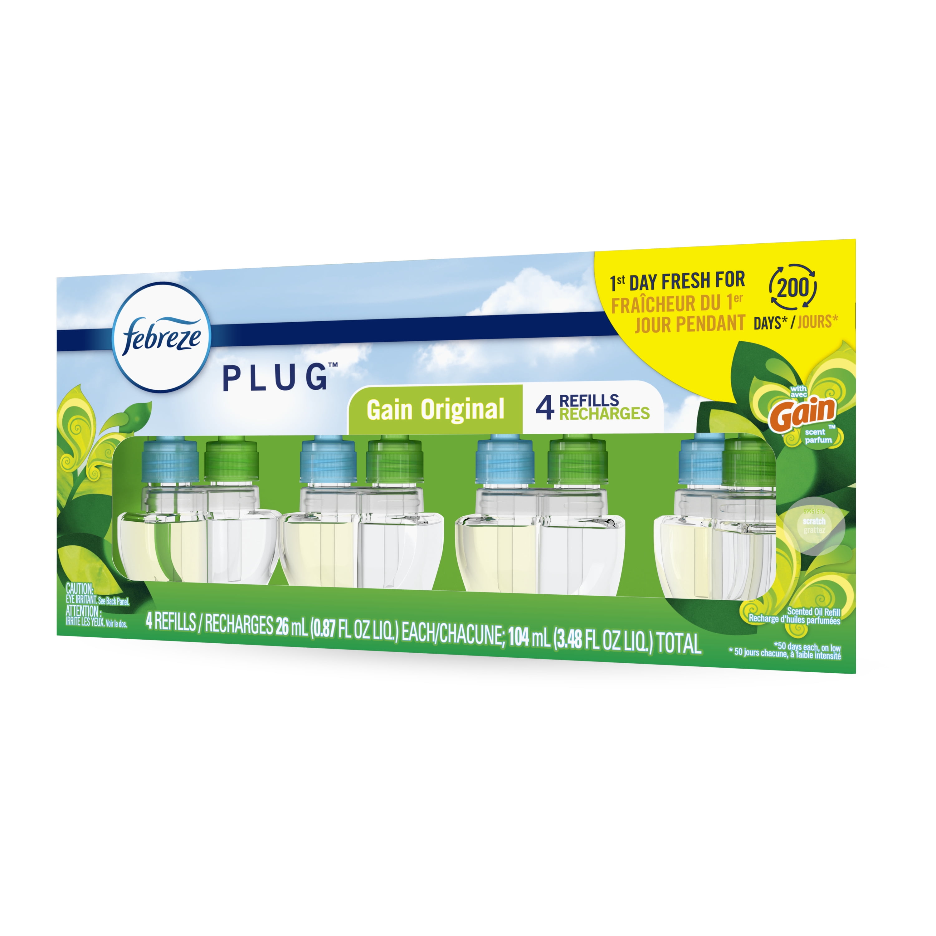 Febreze Fade Defy Plug In Air Freshener Scented Oil Refill (Gain Original, 4 Count, 0.87 fl oz each) cn3wz