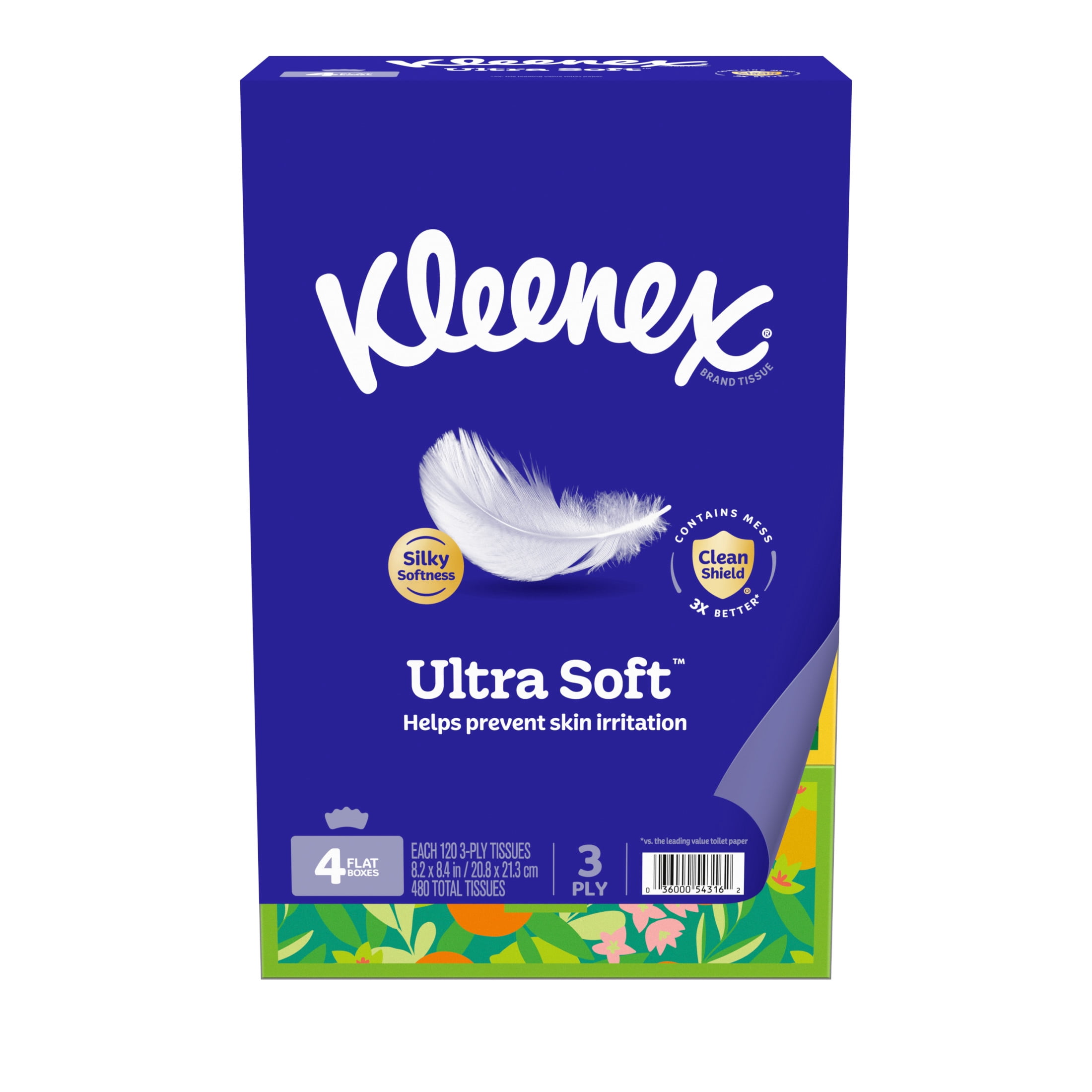Kleenex Ultra Soft 3-Ply Facial Tissues (White, 4 Pack, 480 Total Tissues) dwq03