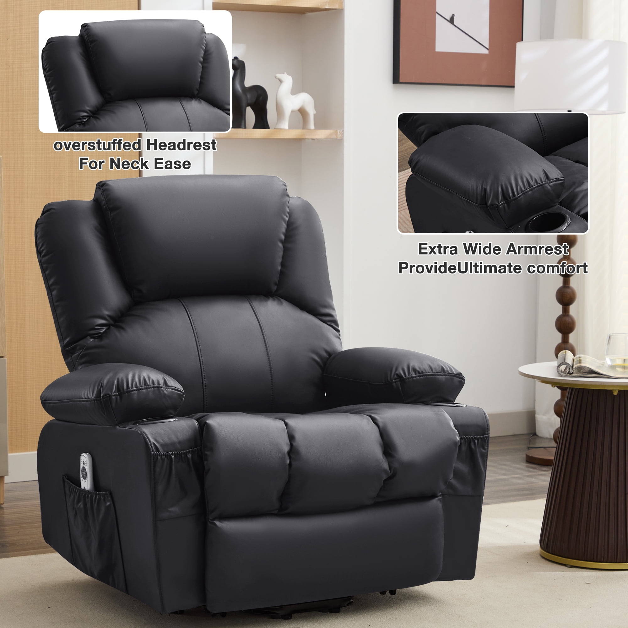 JONPONY Power Lift Recliner Chair with Heat and Massage, Infinite Position Electric Lounge Chair for Living Room (Black, 35.43 in W x 35.83 in D x 40.94 in H) 5oct4
