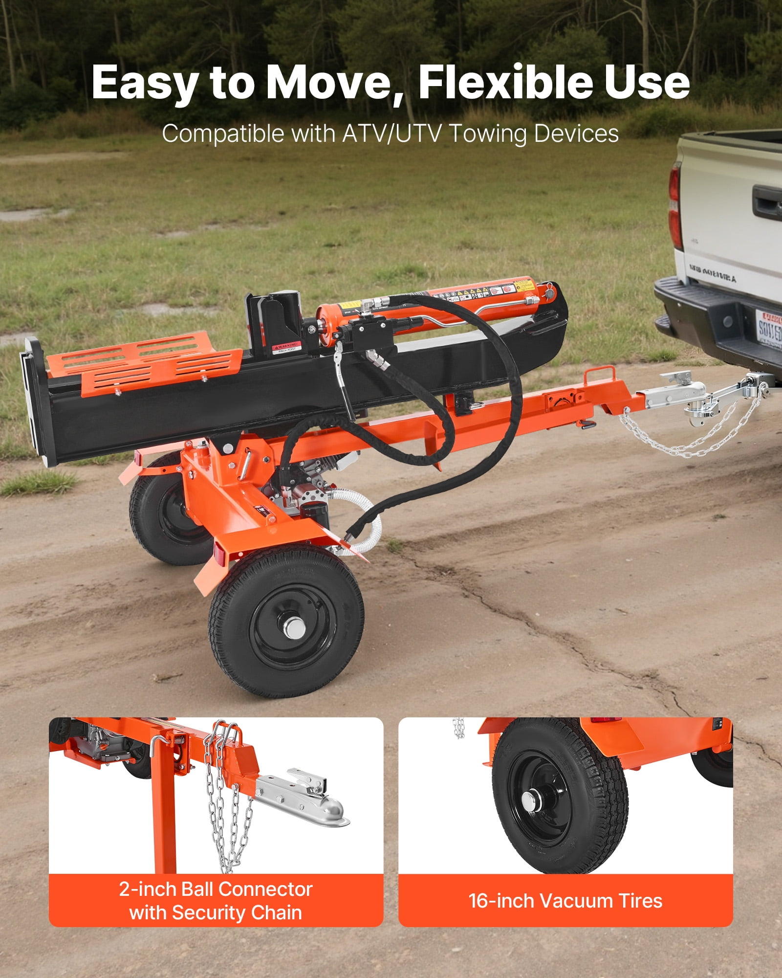 VEVOR 30 Ton Log Splitter, Gas Powered Wood Splitting Machine with 306cc Engine, Vertical & Horizontal Operation (Black, 24 in Max Log Capacity) pwvwp