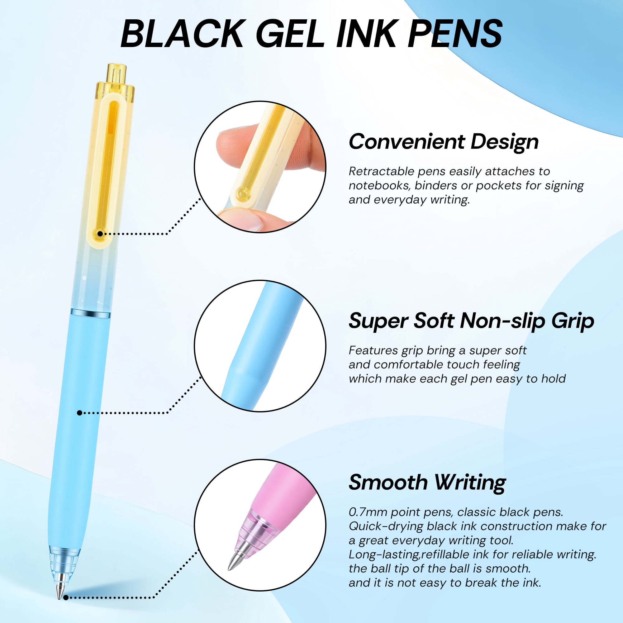 Deli Retractable Gel Pens, Smooth Writing Fine Point Pens for Journaling and Office (Black Ink, 12 Pack) tcpa2