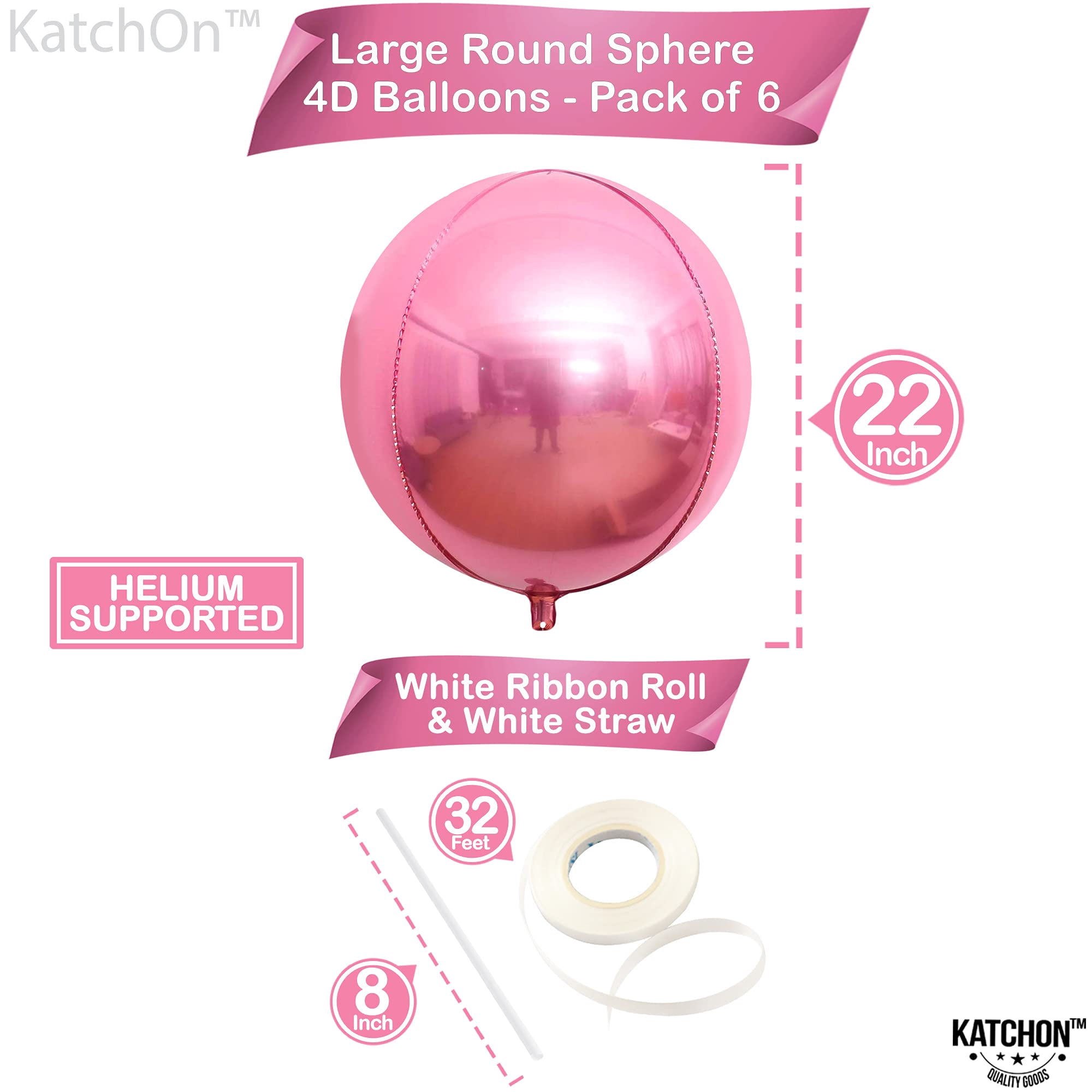 KatchOn Light Pink Foil Balloons, Round Mylar Party Decorations (Light Pink, 22 in, 6 Pack) z6mw7