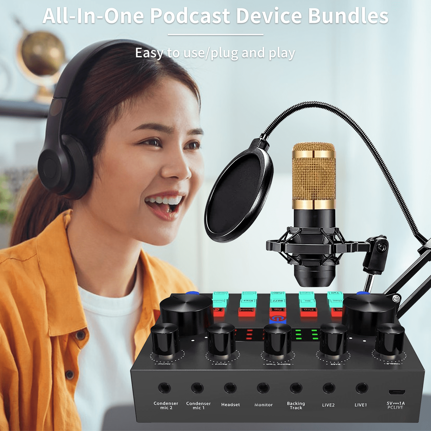ENROSLU BM-800 Podcast Microphone Bundle Kit with Sound Card and Adjustable Arm Stand (Black, 1 Piece) 2aljv