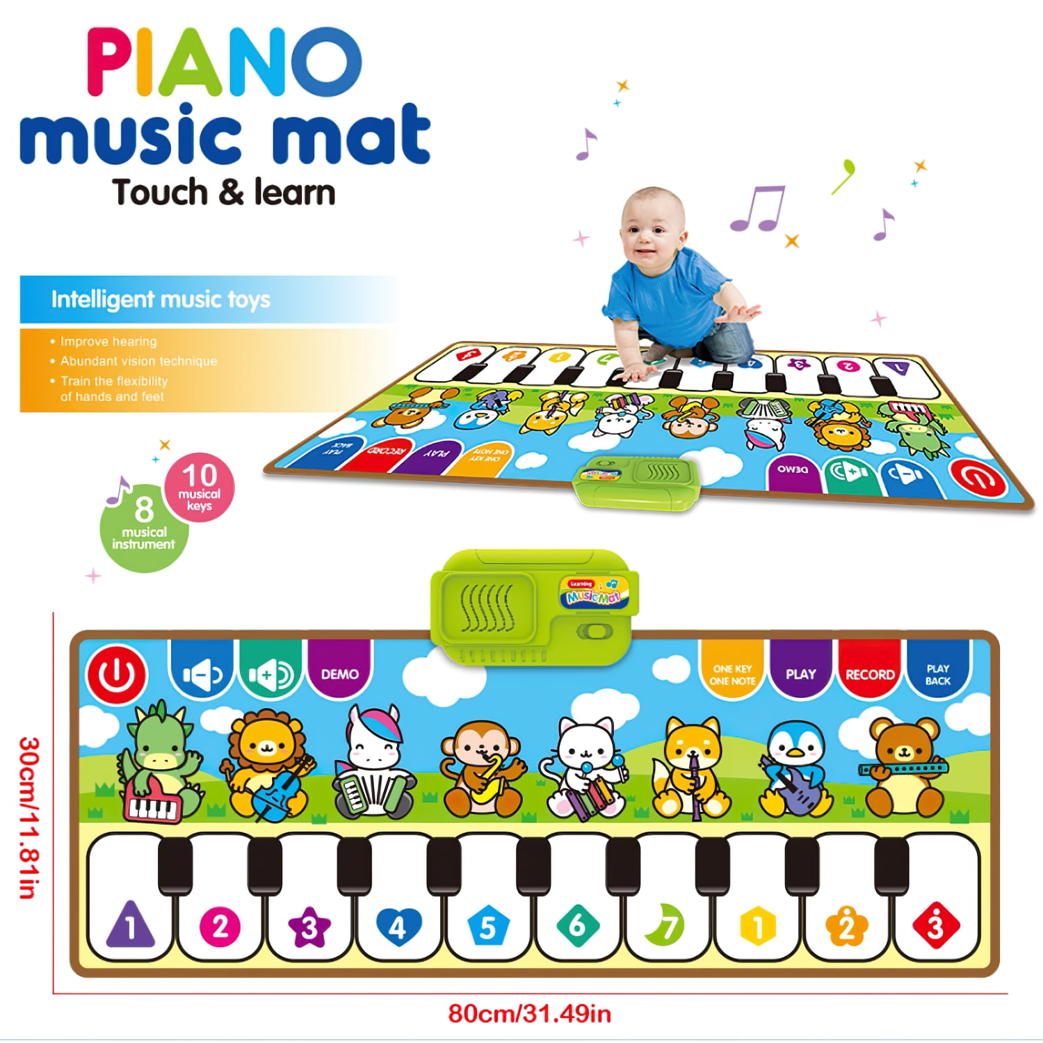Xueyu Musical Piano Floor Mat, Electronic Keyboard Play Blanket for Toddlers (Green, 39 in x 14 in) 1lvqd