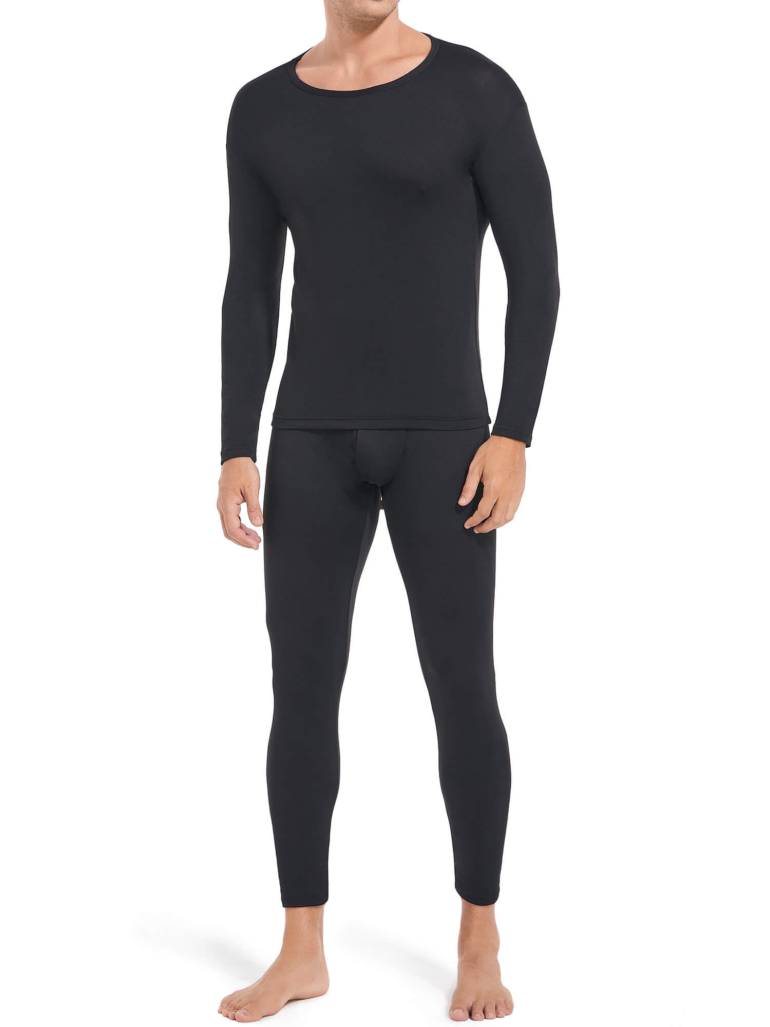 MANIFIQUE Men's Thermal Underwear Set Ultra Thin Long Johns Baselayer (Black, Large) oo9bk