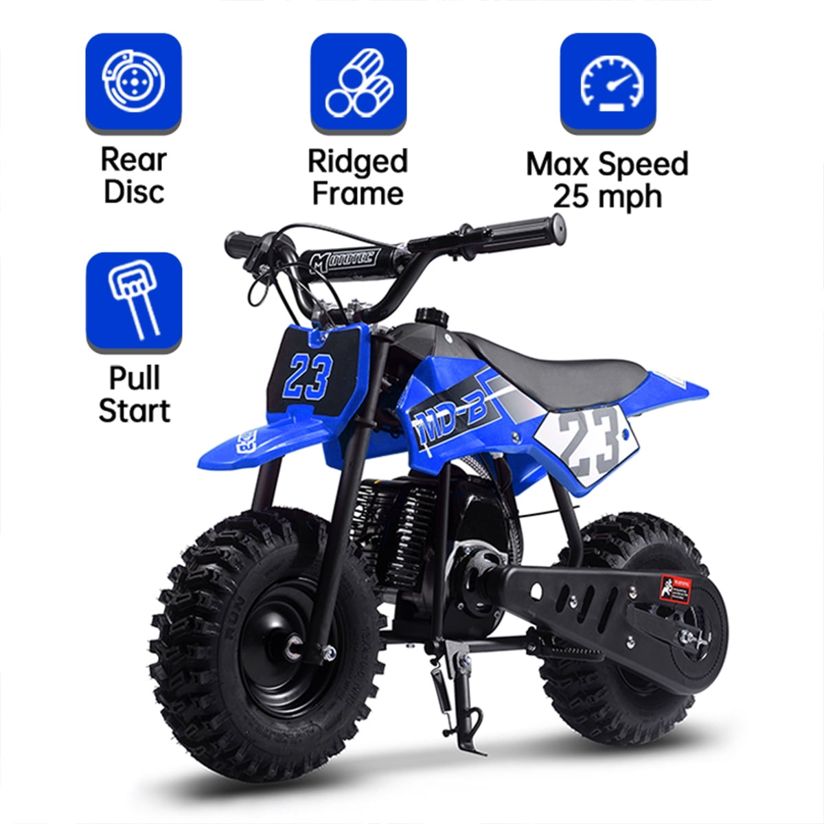 TOXOZERS Mini Pit Bike Gas-Powered Dirt Bike for Kids with 13 in Knobby Tires (Blue, 37 lb) n1b8i
