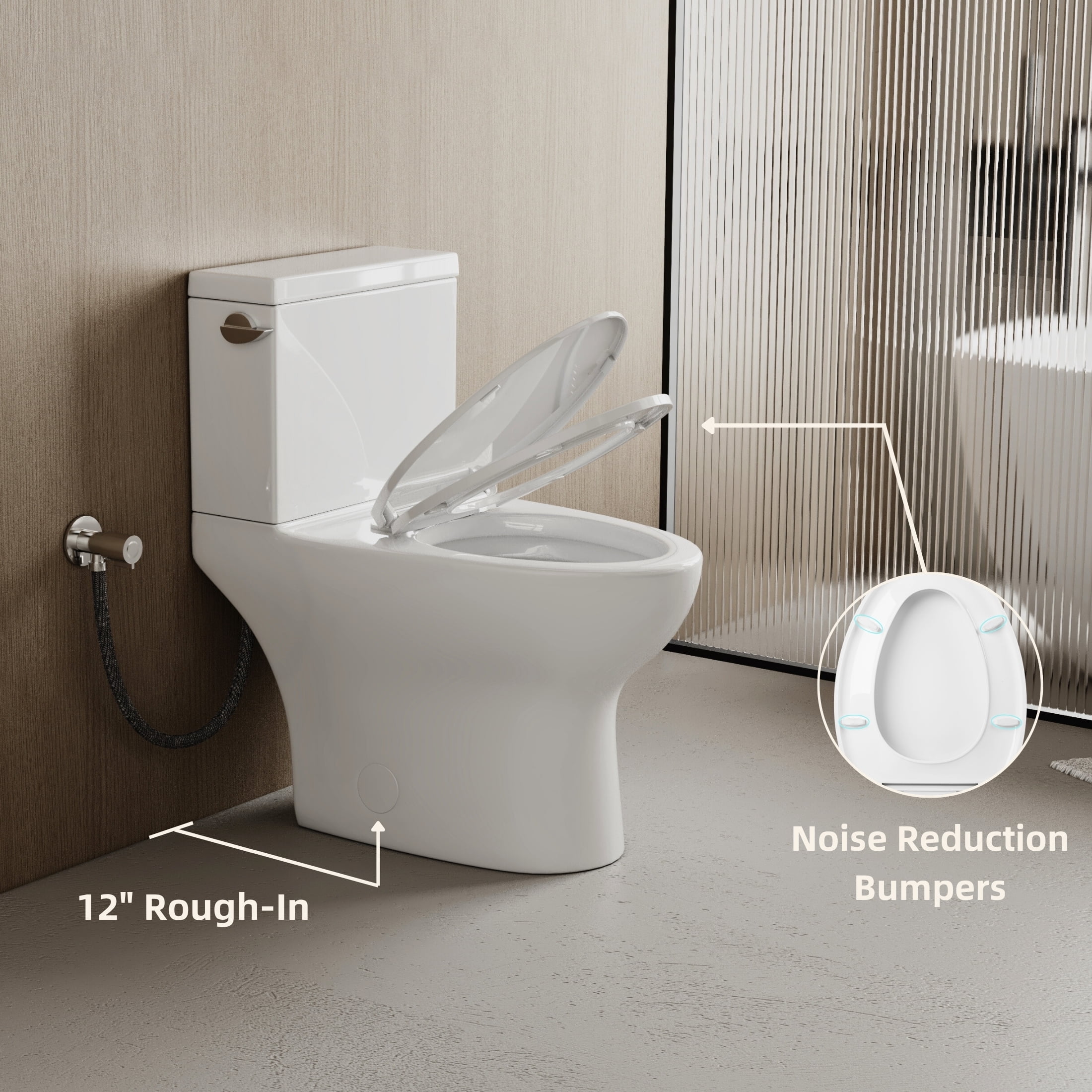 Los Flexi Modern Elongated Two-Piece Toilet, ADA Comfort Height with Soft-Close Seat (White, 17.5 in) kldv5