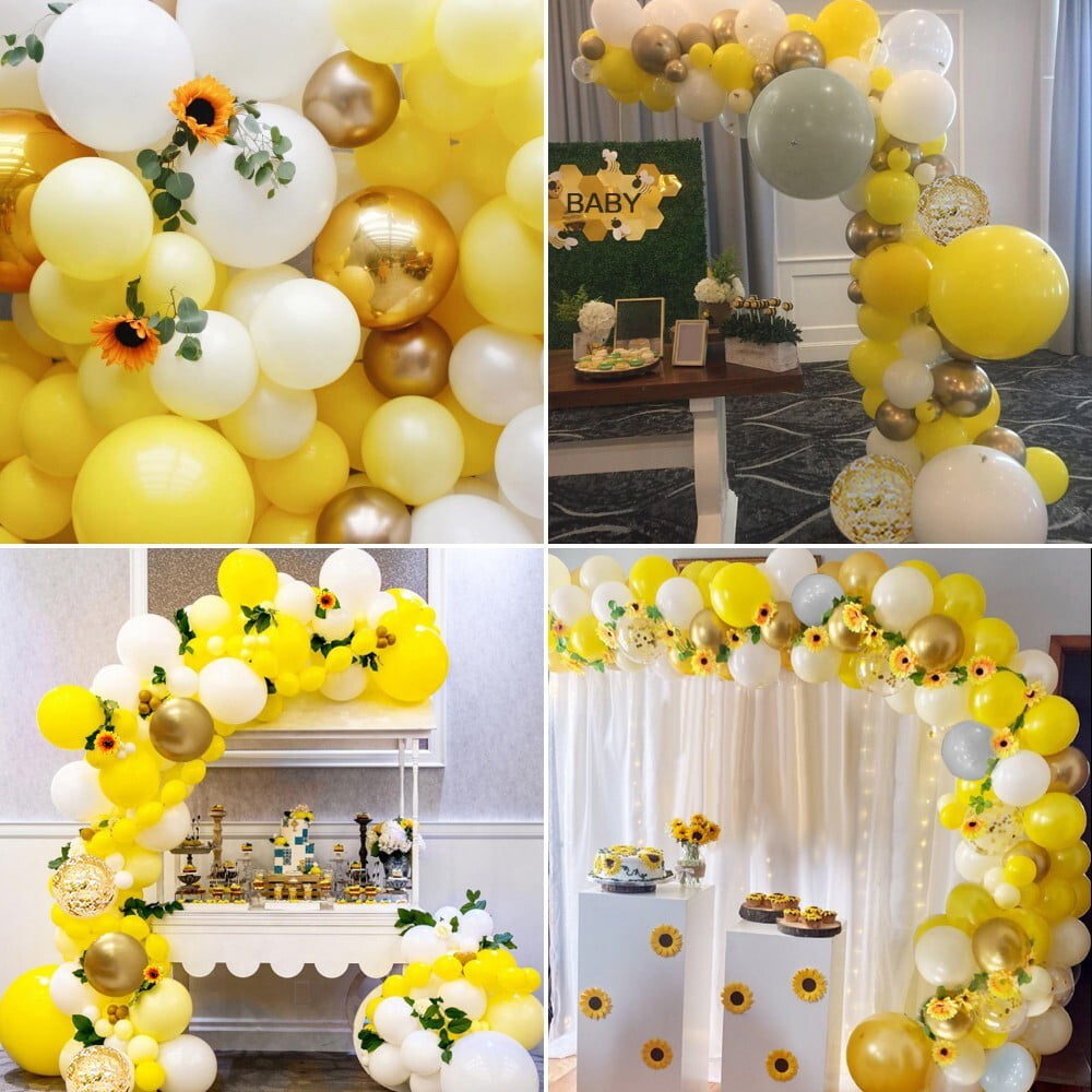 MMTX Sunflower Balloon Arch Garland Kit, Pastel Yellow Grey White and Gold Party Decorations with Artificial Vine (100 Pieces) 0tsha