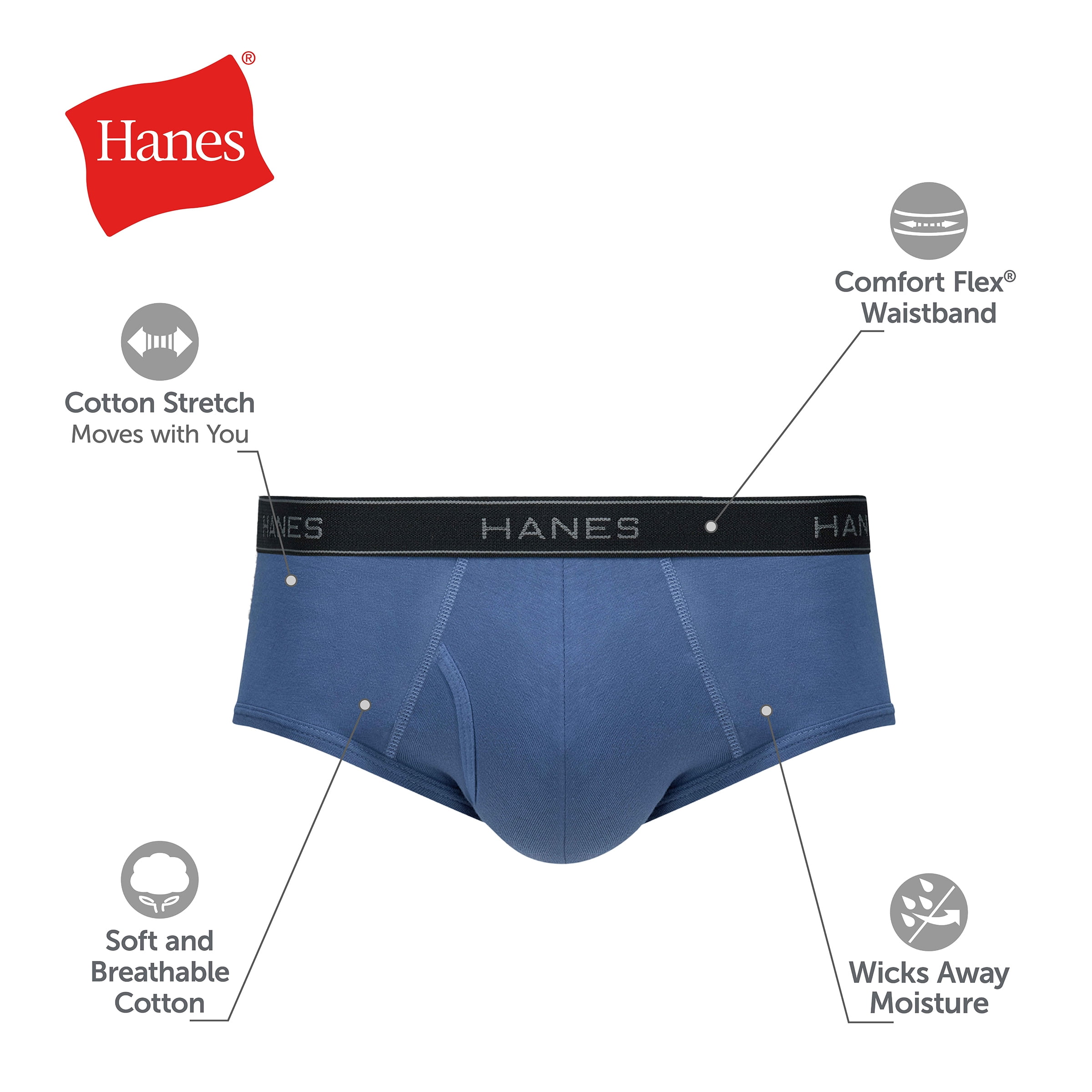 Hanes Men's Cotton Stretch Briefs Moisture-Wicking Underwear (Grey, 6-Pack) t36vn