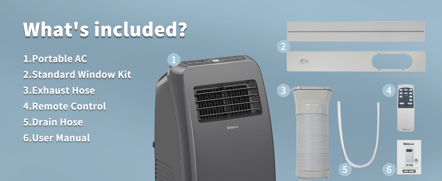 Shinco 8,000 BTU Portable Air Conditioner, Dehumidifier, and Fan for Rooms Up to 350 sq. ft. (Grey, 1 Unit) vsaw4