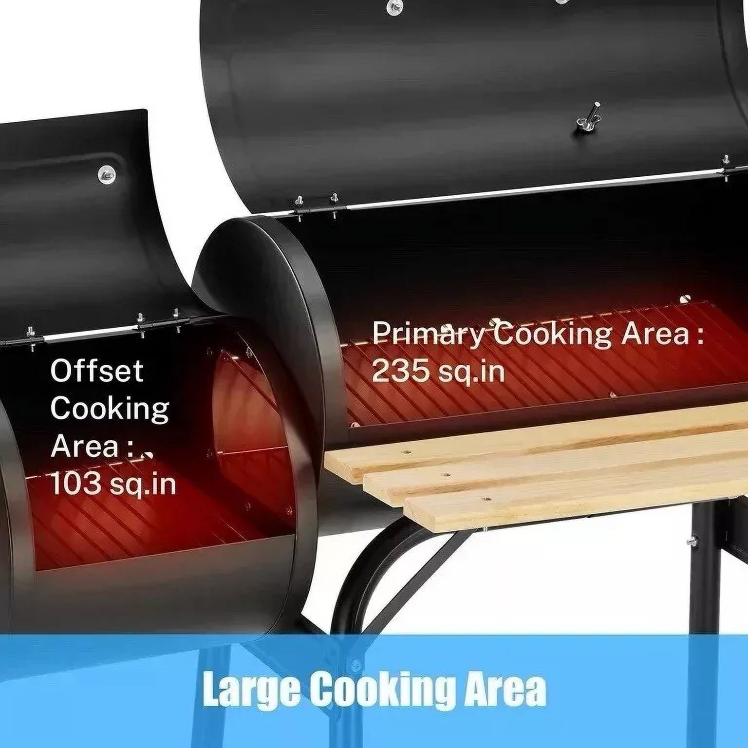 Bitiwend Charcoal Grill with Offset Smoker, Outdoor BBQ Grill with Side Table and Temperature Gauge (Black) zn2hj