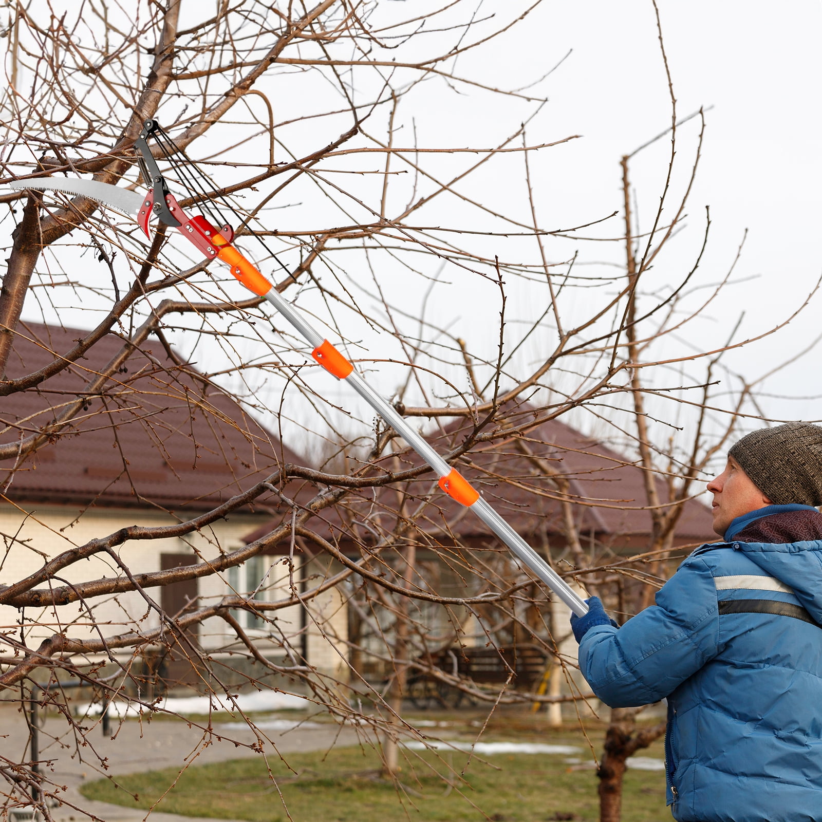 Zimtown Extendable Pole Saw for Tree Trimming (Orange, 24 ft) x57ax