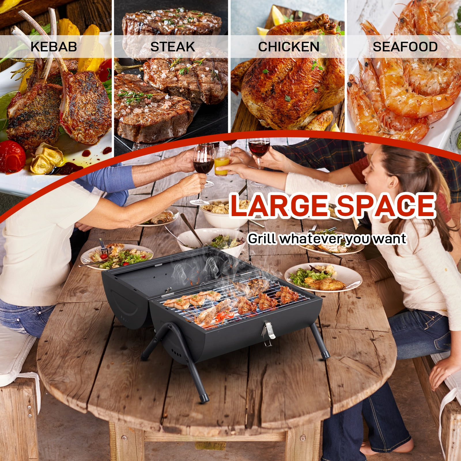 Zimtown Portable Charcoal BBQ Grill for Outdoor Camping (Black, 13.5 in x 8.5 in) 9n5bv