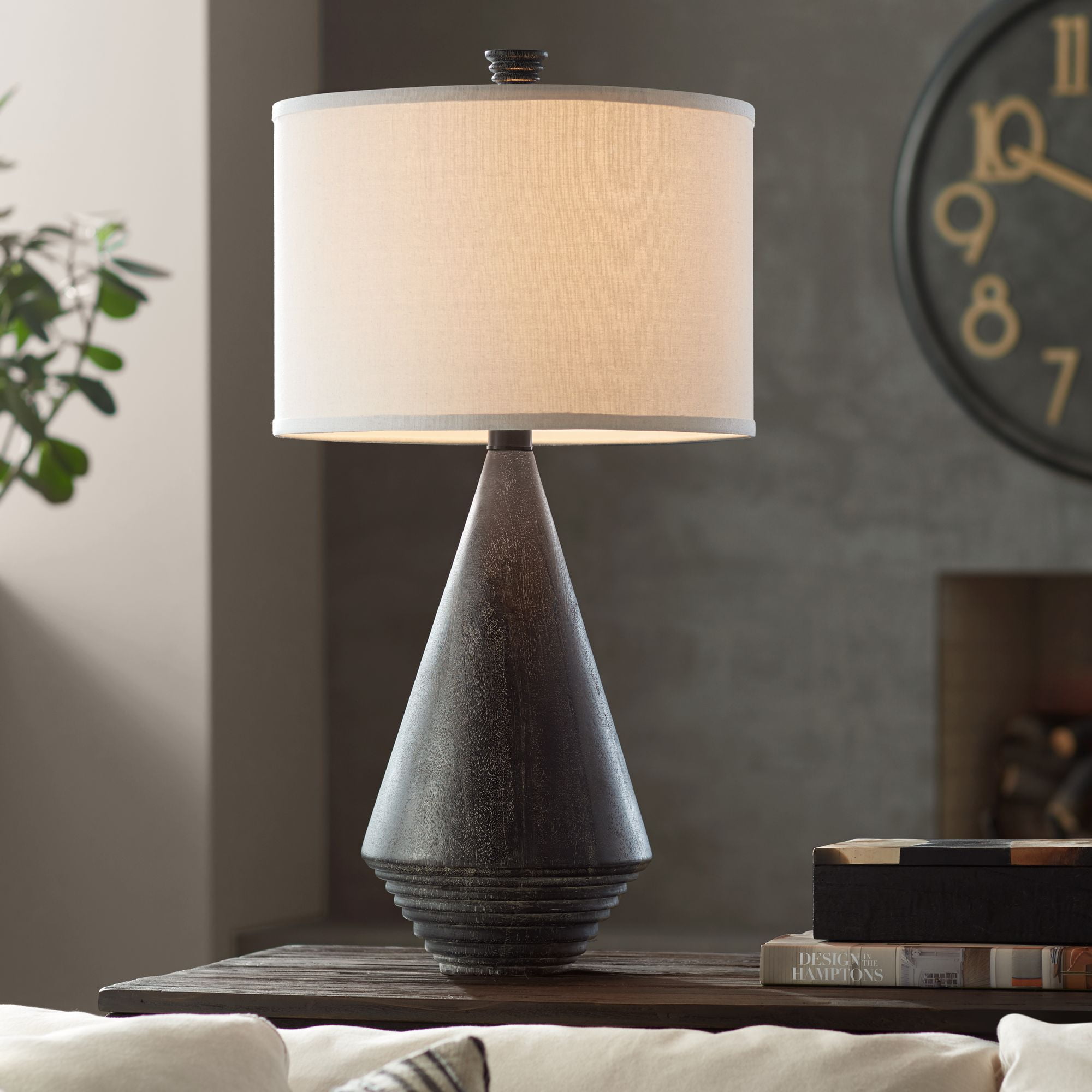 360 Lighting Adelis Modern Pyramid Table Lamp with Textured Black Finish and White Drum Shade (31 in) n17v4