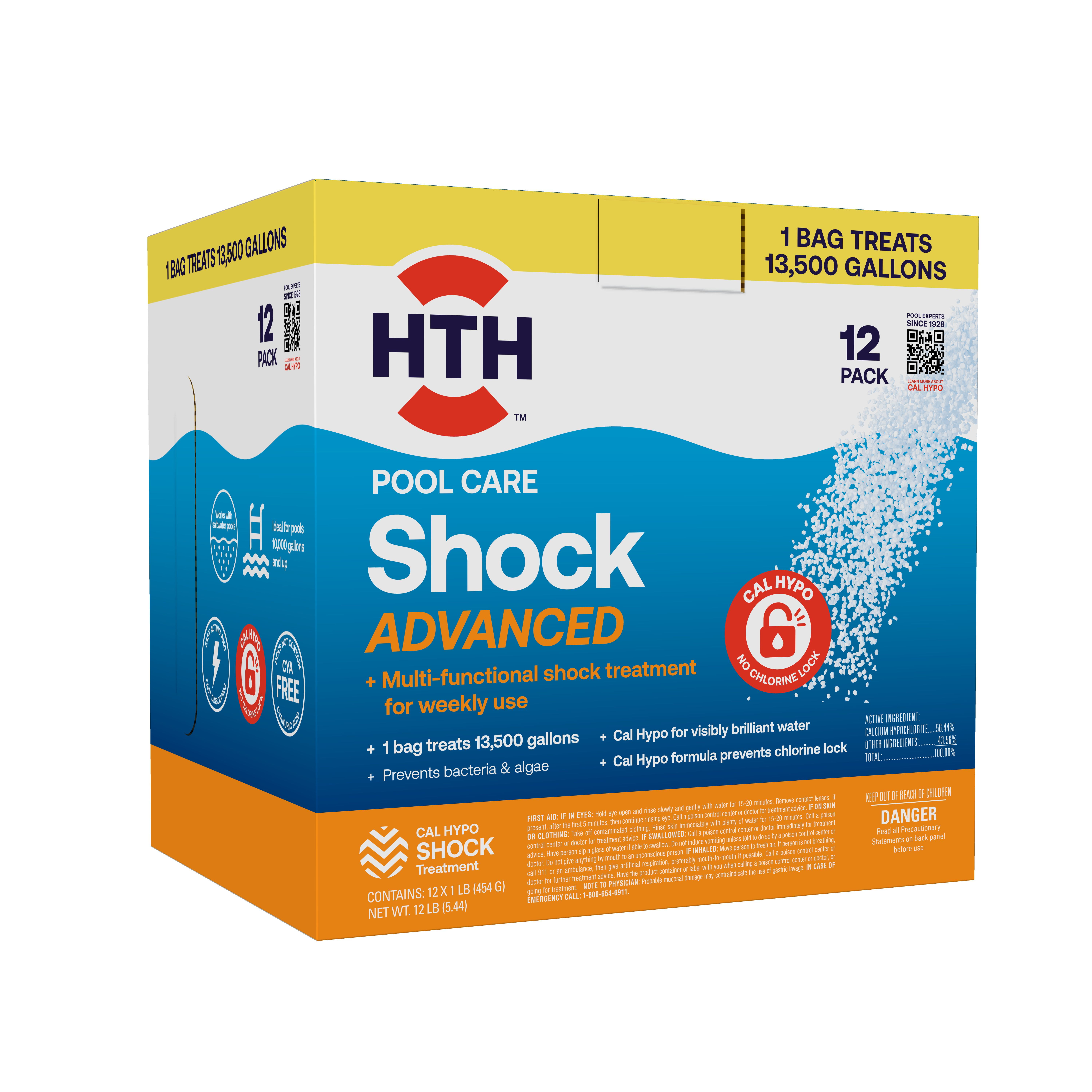 HTH Pool Care Shock Advanced Granules, Weekly Pool Sanitizer Treatment (12 lb, 12 Pack) qkyte