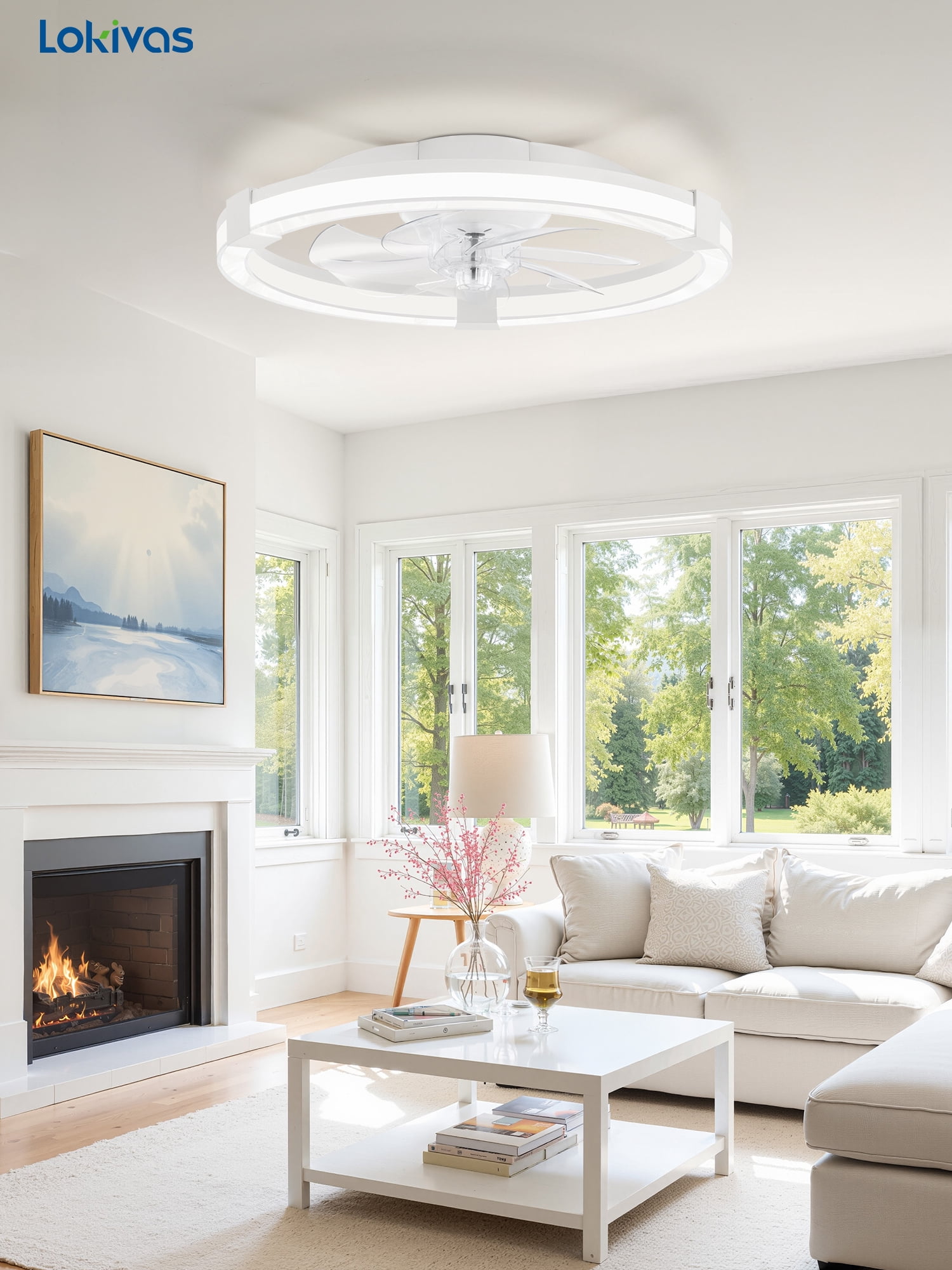 Lokivas 20in Low Profile Ceiling Fan with LED Lights and Remote Control (White, 20 in) 50qyt